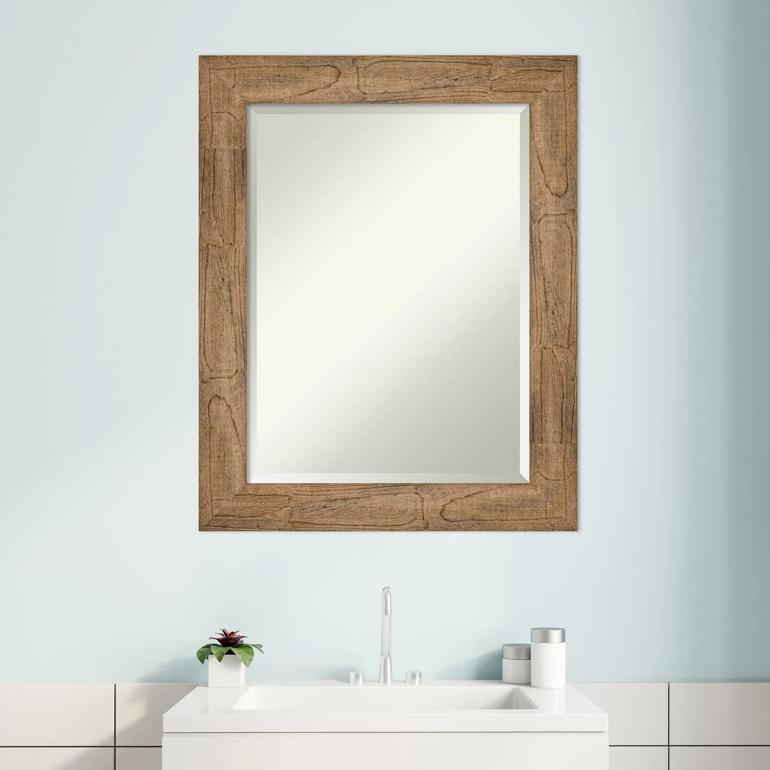 Amanti Art Beveled Wood Bathroom Wall Mirror - Owl Brown Frame Outer Size: 24 x 30 in