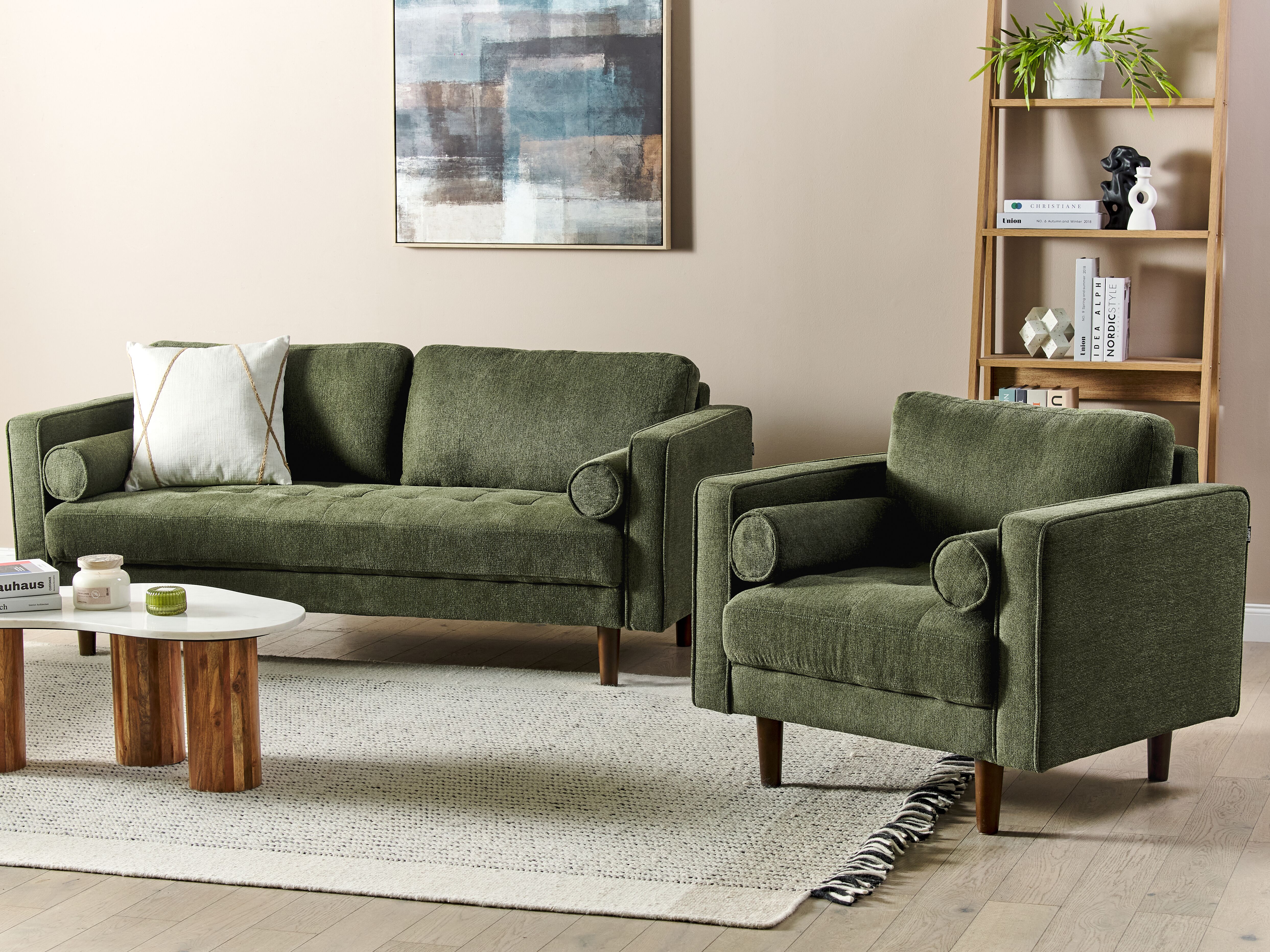 Living Room Set 4 Seater NURMO Fabric Dark Green