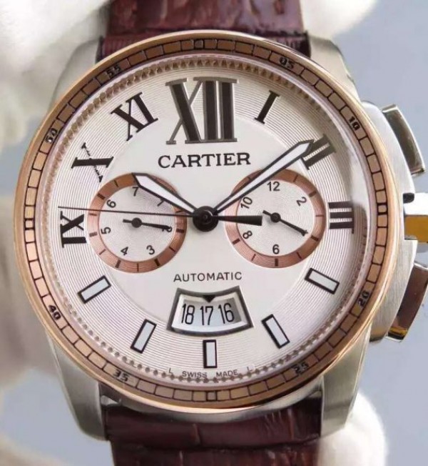 Replica Cartier JF Cartier Calibre de Cartier SS/RG Chronograph White Dial Miyota 9100 - Top club