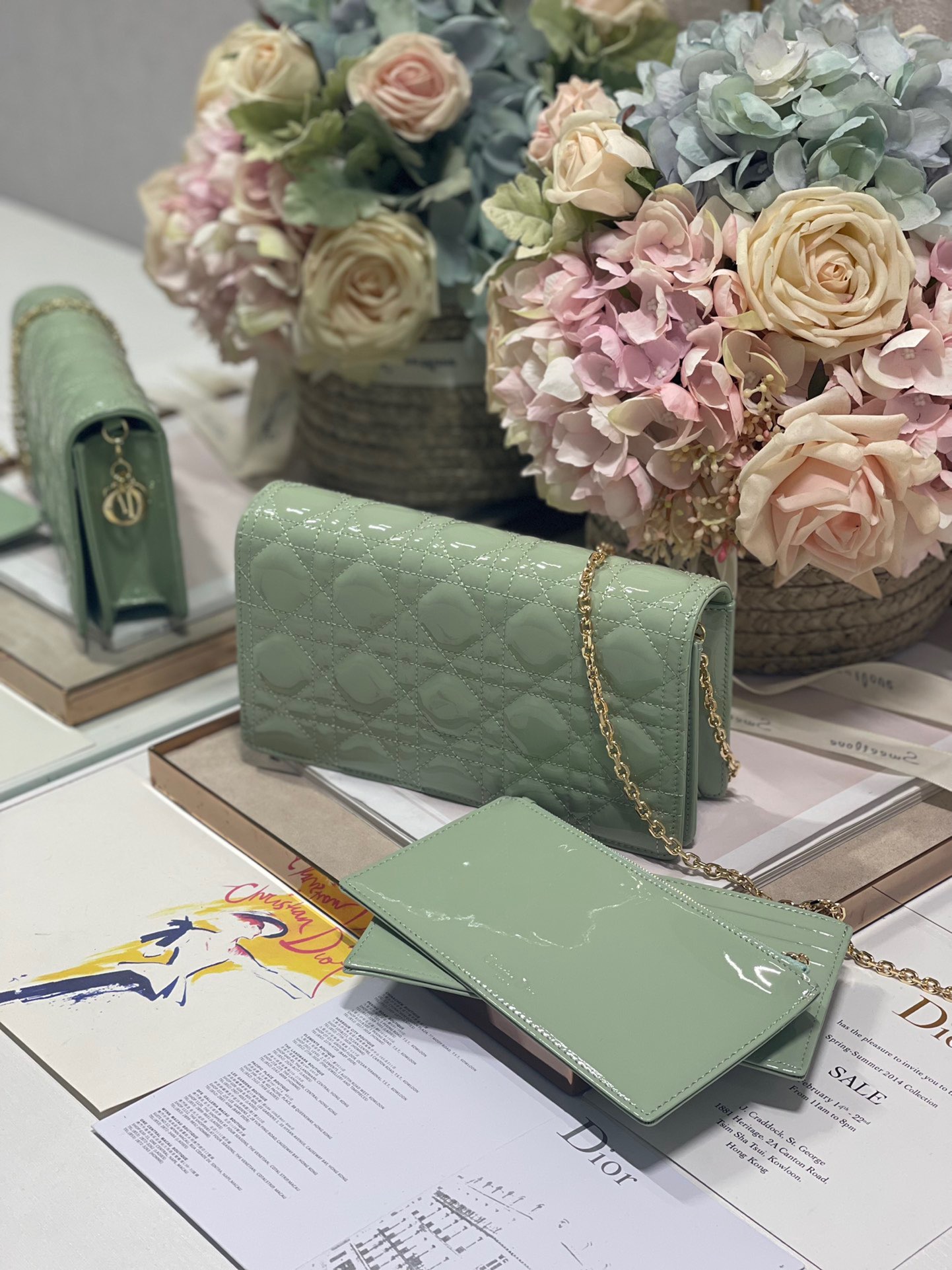 Christian Dior Lady Dior Pouch Seafoam, For Women, Women’s Handbags 8.5in/21.5cm CD1:1High-quality replica