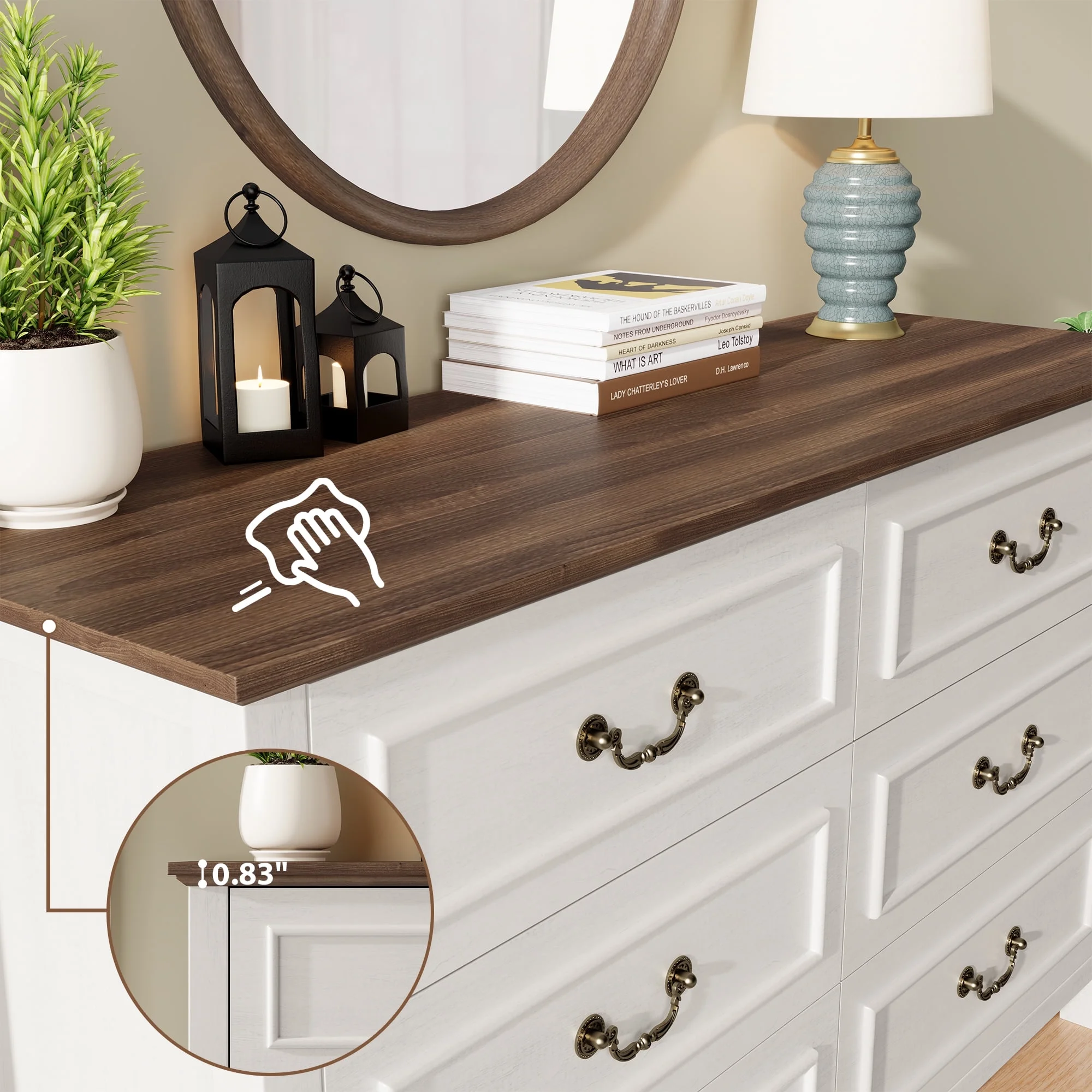 GIKPAL White Dresser for Bedroom, 6 Drawers Wood Dresser with Antique Handles, Farmhouse Rustic Chest of Drawers for Bedroom, Living Room, Entryway & Hallway - Image 9