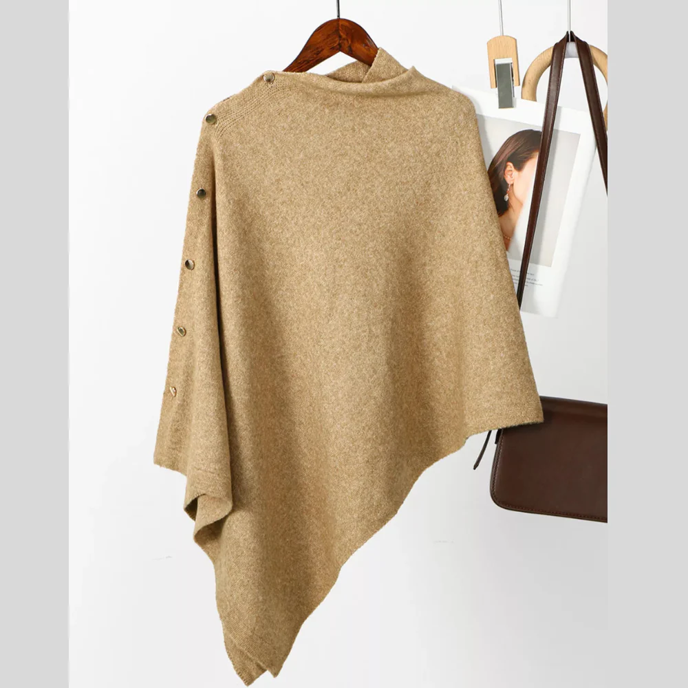 Button-Accented Poncho Scarf - ZKZOOK