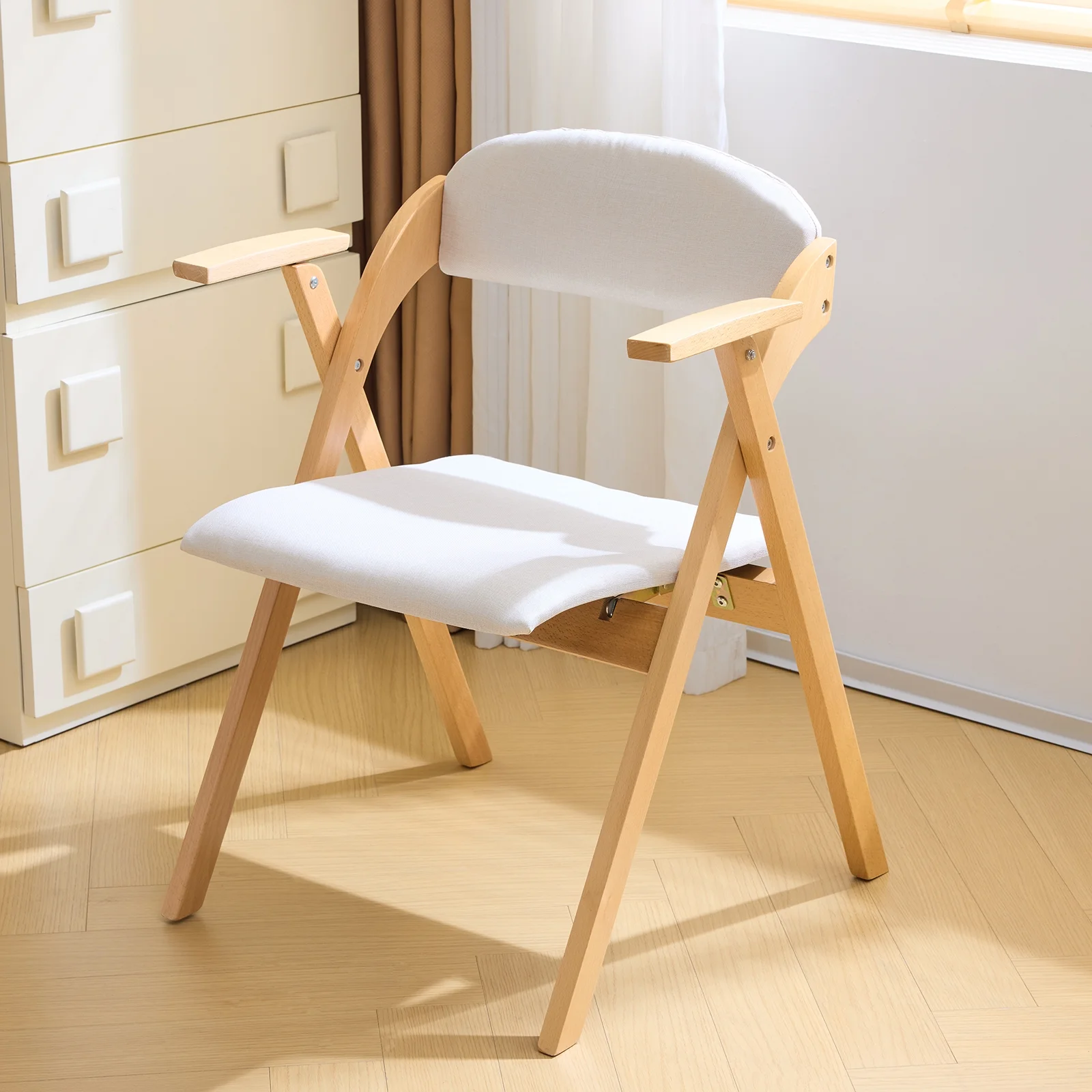 IVV 2-Pack Beechwood Folding Chairs with Cushioned Seat and Backrest, No-Assembly Guest Chairs for Home, Office, or Events (Beige) - Image 11