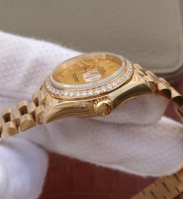Replica Rolex DateJust 31mm Diamonds Bezel/Markers RG Gold Dial Bracelet A2235 - Elite Watch Atelier