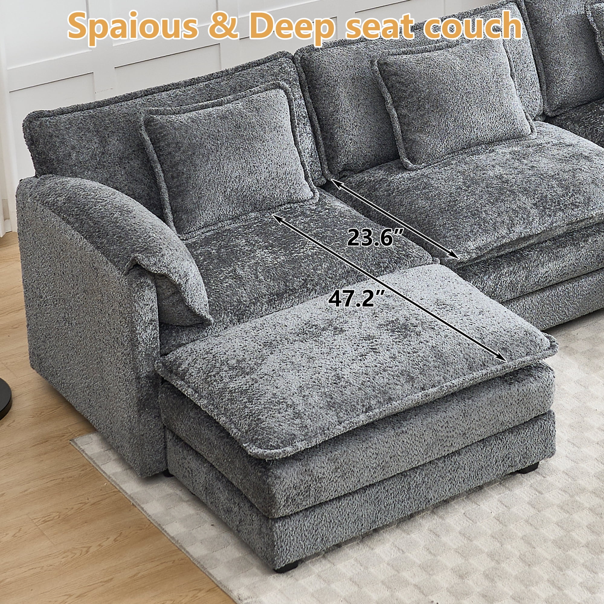 GNIXUU 112" Oversized Sectional Sofa Cloud Couch for Living Room, Modern Chenille L Shaped Couch, Comfy Boucle Modular Sofa Sleeper with Moveable Ottoman & Memory Foam (Green) - Image 36