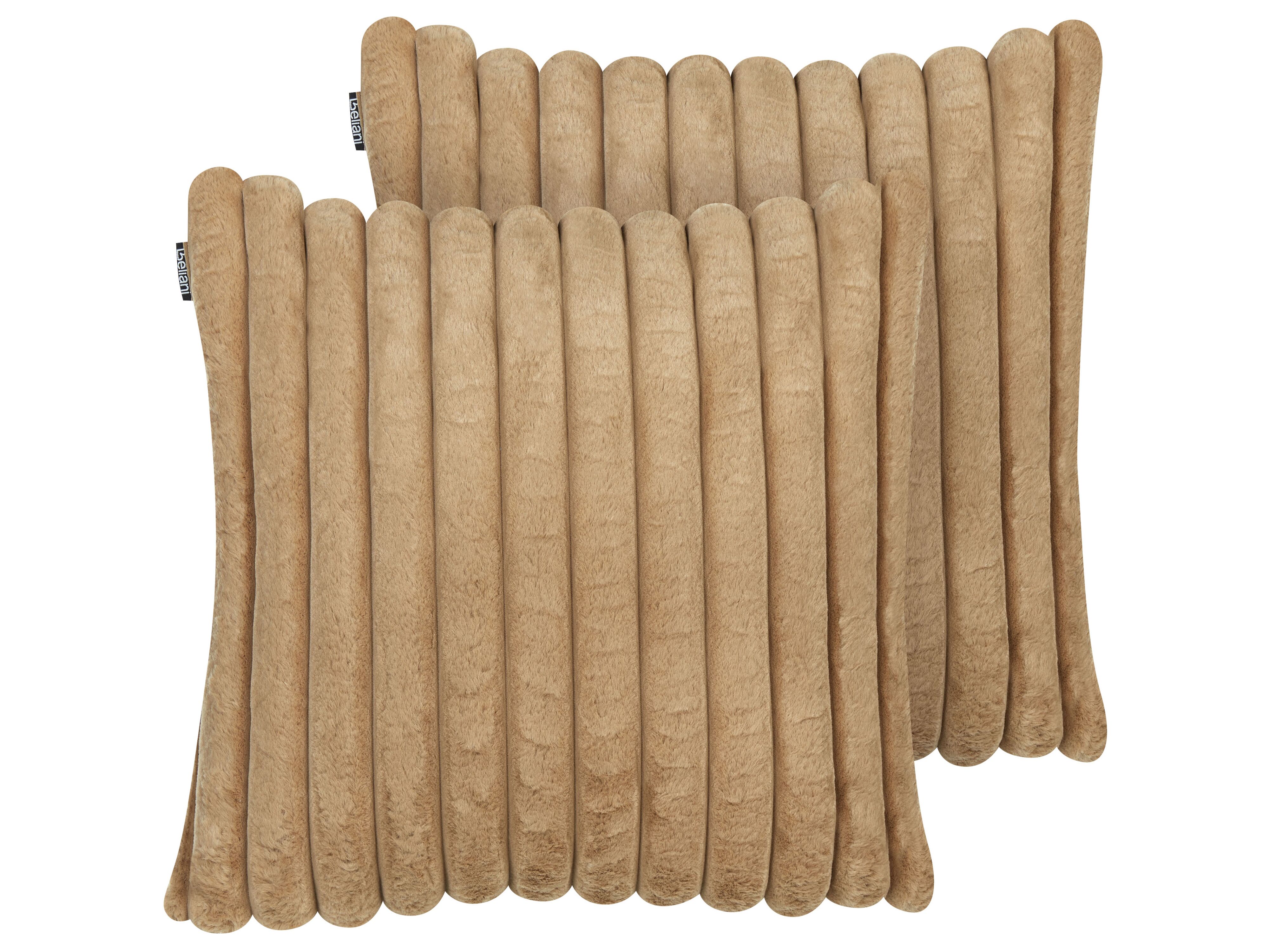 Set of 2 Decorative Cushions RAKYA Faux Fur 45 x 45 cm Light Brown Striped