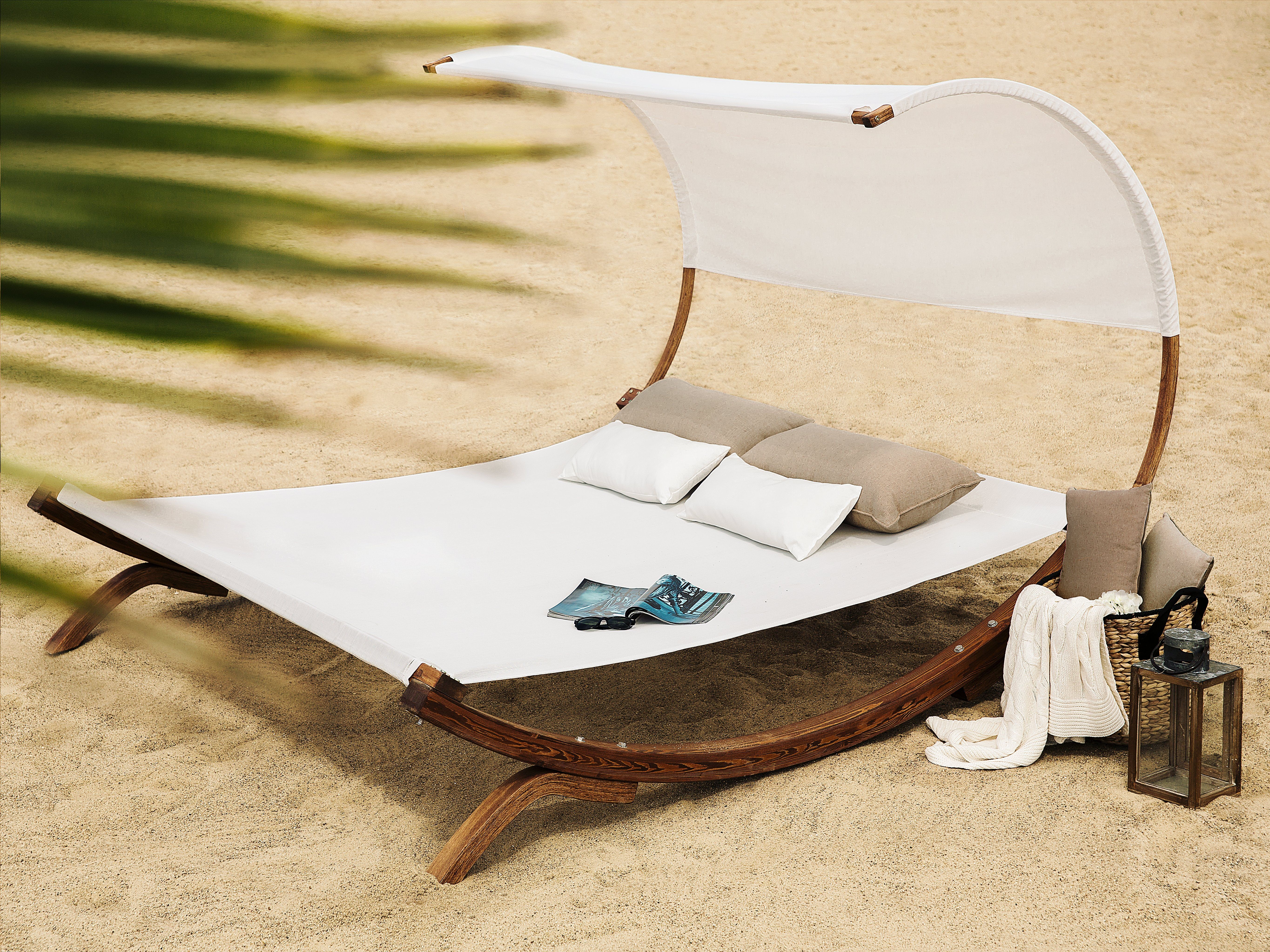 Sun Lounger with Cushion TERAMO Larch Wood Off-White