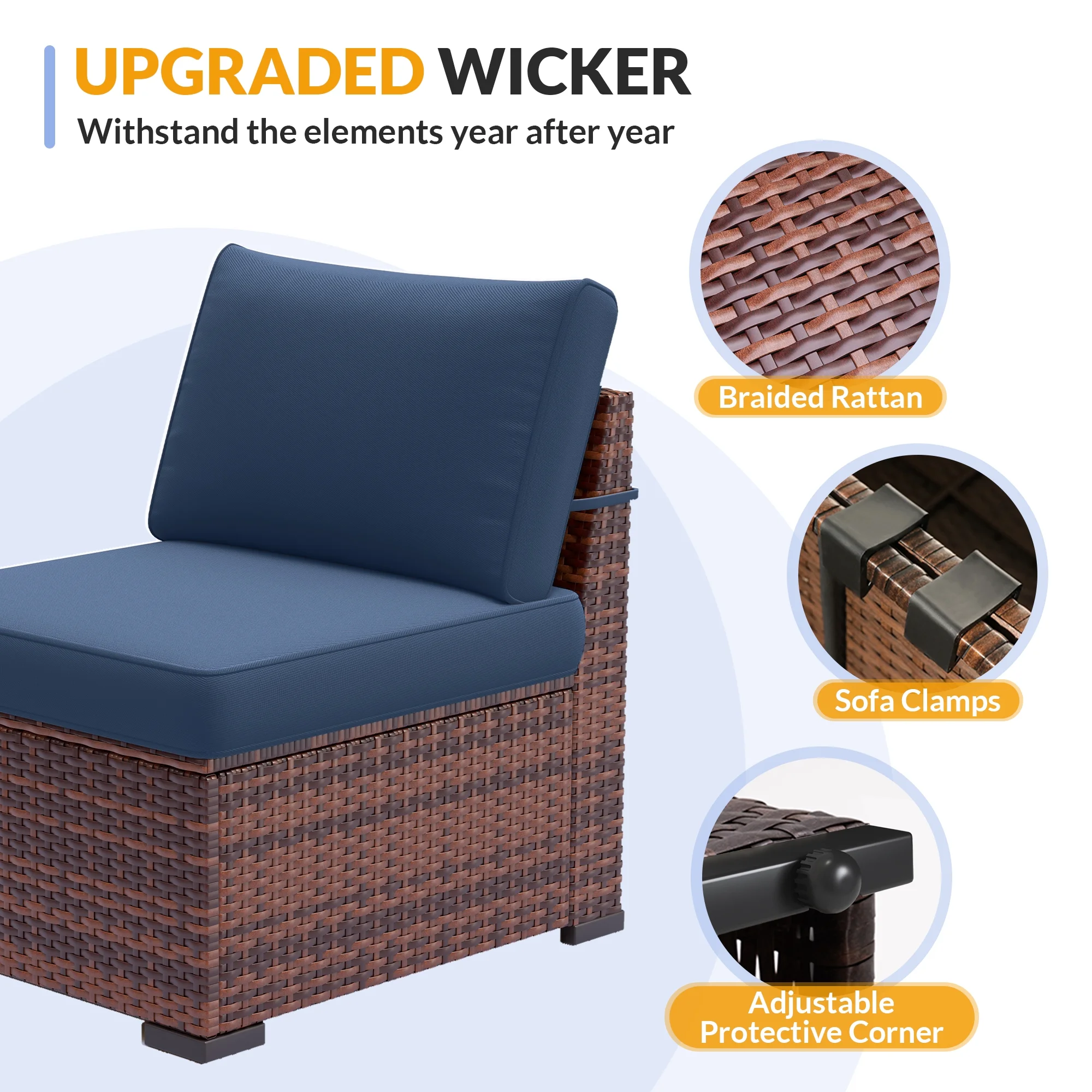 ELPOSUN 7 Pieces Patio Furniture Set, Outdoor Furniture Sectional Rattan Sofa for Backyard Garden Dark Grey - Image 13