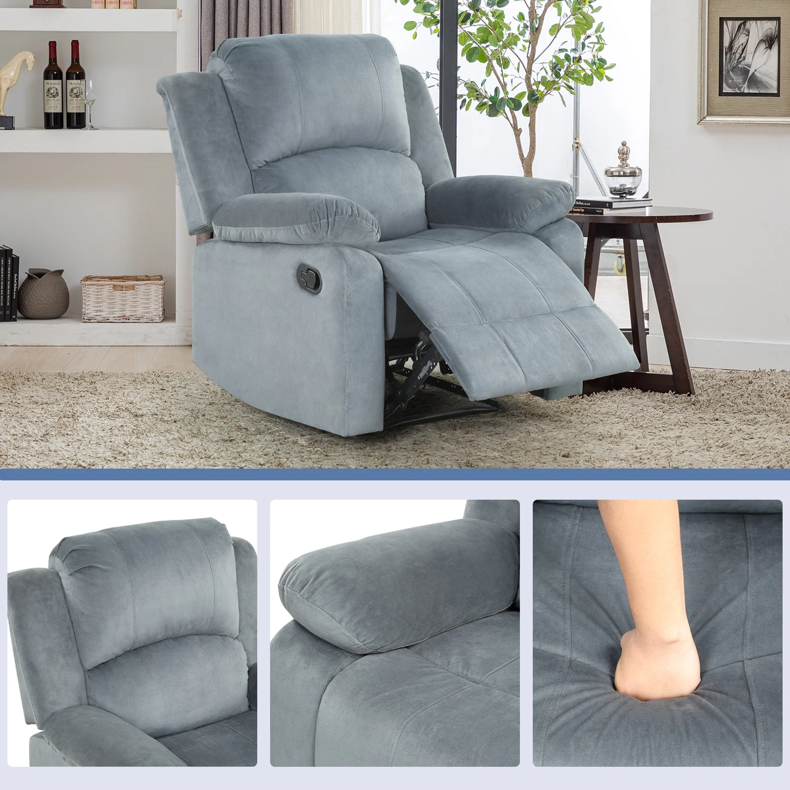 Bonzy Home Recliner Chair with Soft Padded Headrest and Armrest, Theater Reclining Chair Sofa for Living Room and Bedroom - Image 7