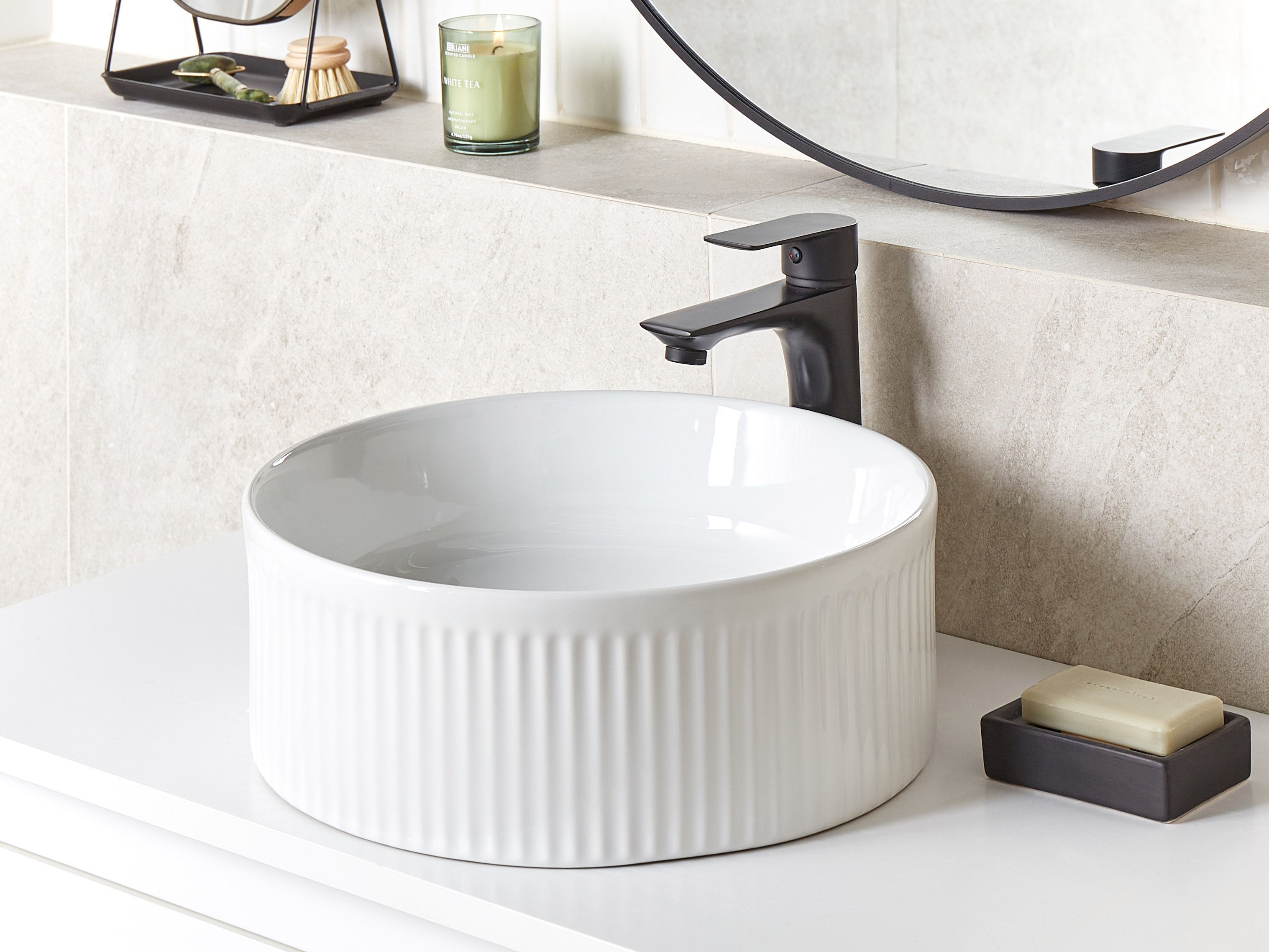 Countertop Basin GELDO ⌀ 370 mm Ceramic White