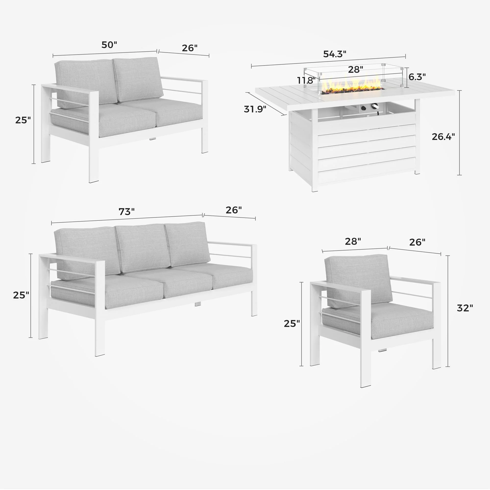 CozyHom 5 Pcs Outdoor Patio Aluminum Furniture Sofa Sets, Outside Patio Conversation Couch Sets With Table&Cushions for Garden Porch, Gray - Image 60