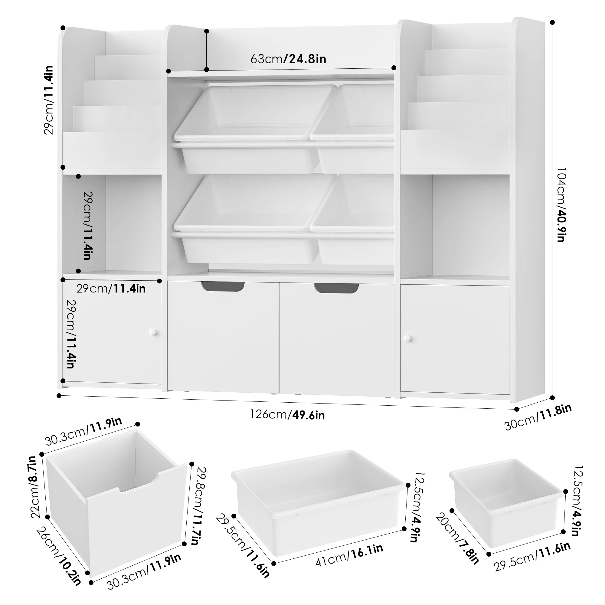 Hiphuta Kids Bookcase Toy Storage Organizer, Wooden Toy Organizer of 4 Bins& 2 Removable Drawers for Home Bedroom, Kids Bookshelf Toy Box with Book Rack, White - Image 4