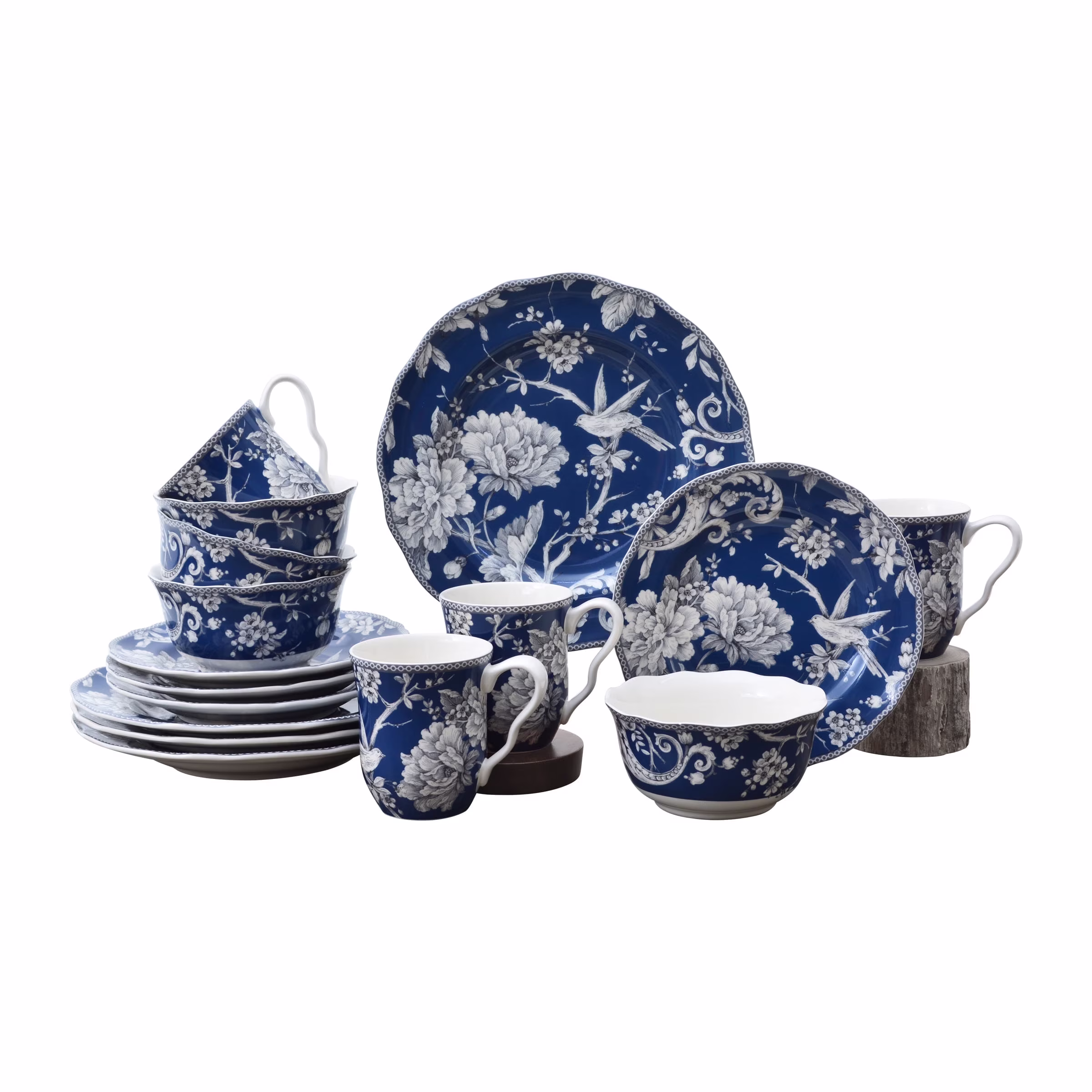 222 Fifth Adelaide Round 16-Piece Porcelain Dinnerware Set, Black Toile - Image 14