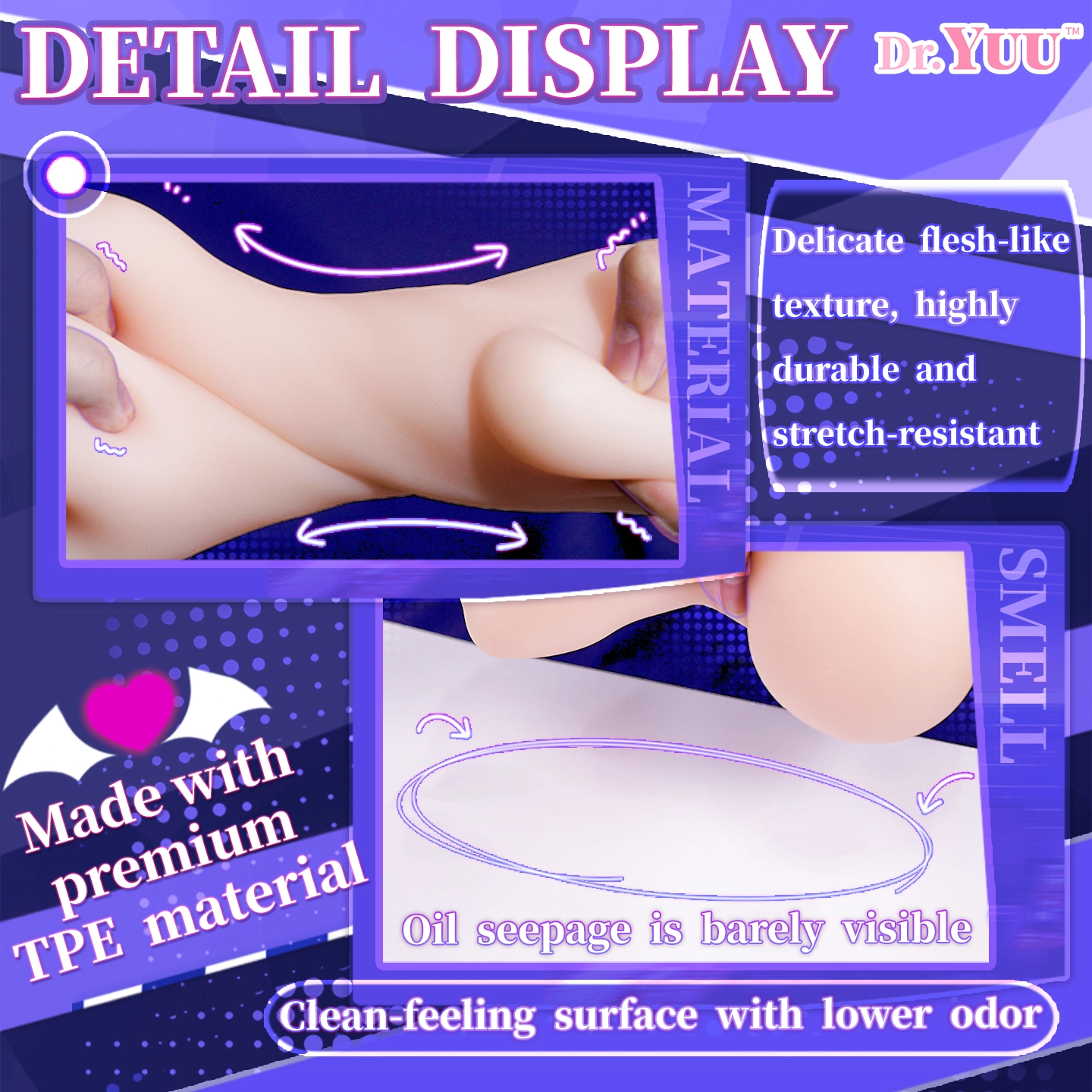 Dr.YUU intense canal male masturbator with low-oil modified TPE and non-sticky smooth touch
