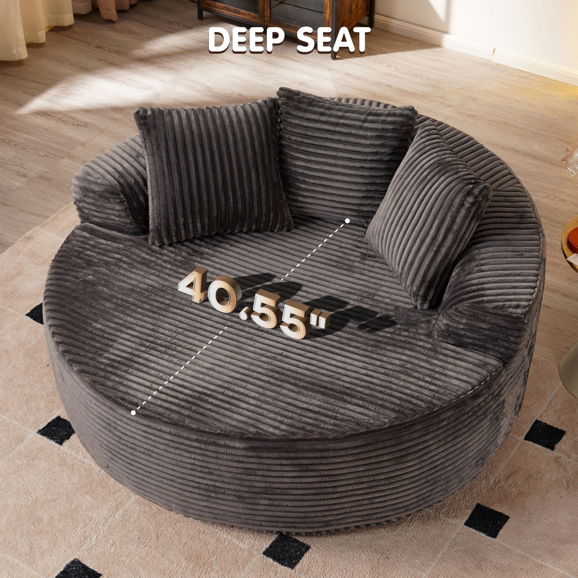 Ovios 58'' Oversized Chaise Lounge Indoor Chair Modern Cloud Floor Sofa Bed Comfy Upholstered Sleeper Couch Deep Seat Accent Reading Chair for Living Room, Bedroom, No Assembly, Black(Plush Corduroy) - Image 21