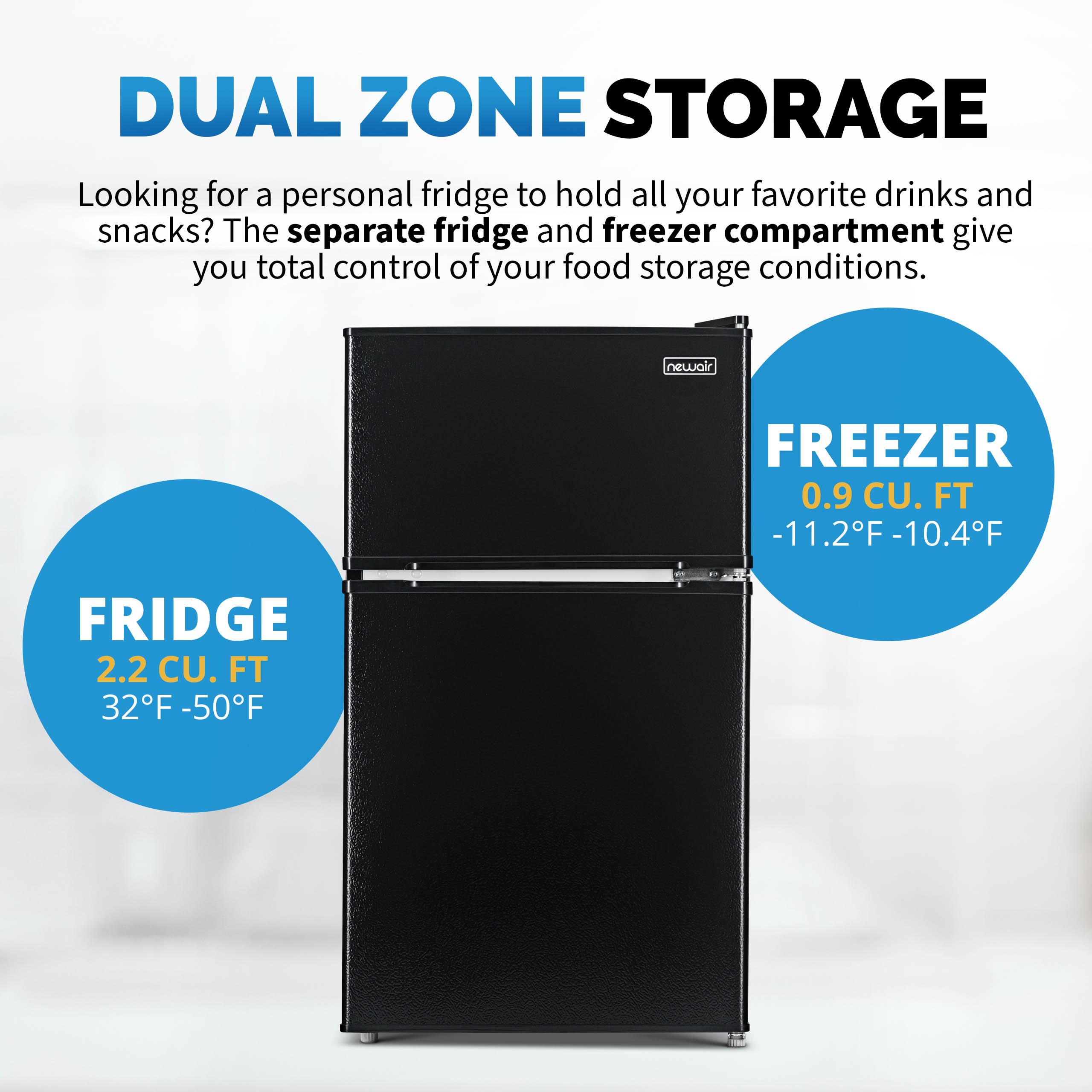 Newair 3.1 Cu. Ft. Compact Mini Refrigerator with Freezer in Black - NRF031BK00