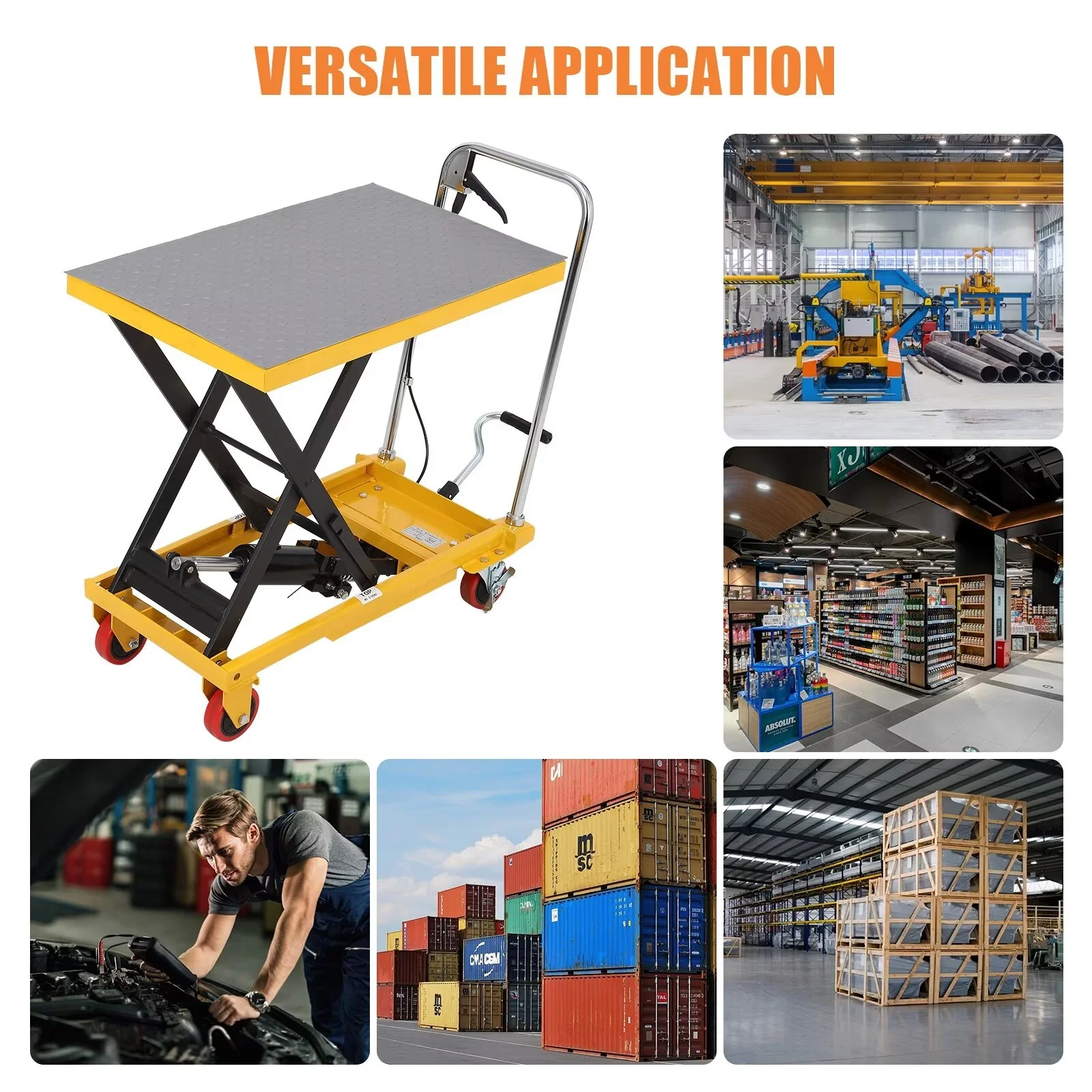 Hydraulic Lift Table Cart, 500lbs Capacity 59" Lifting Height, Single Scissor Lift Table Cart with 4 Wheels and Non-Slip Pad, Manual Elevating Cart for Material Handling Transportation - Image 2