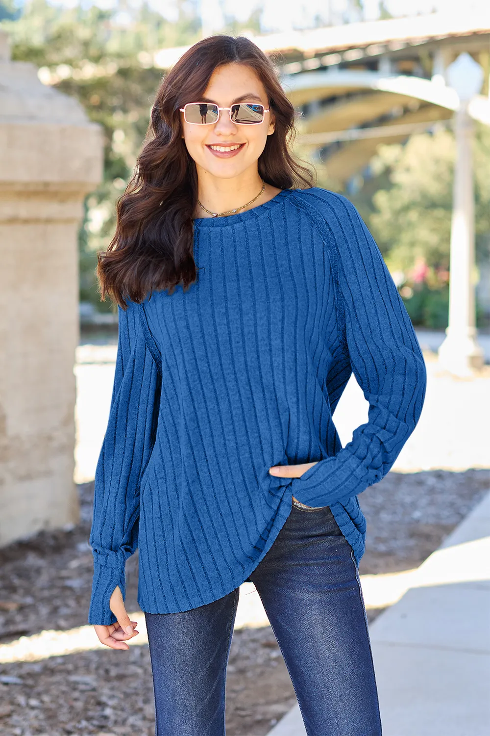 Basic Bae Full Size Ribbed Round Neck Long Sleeve Knit Top - ZKZOOK