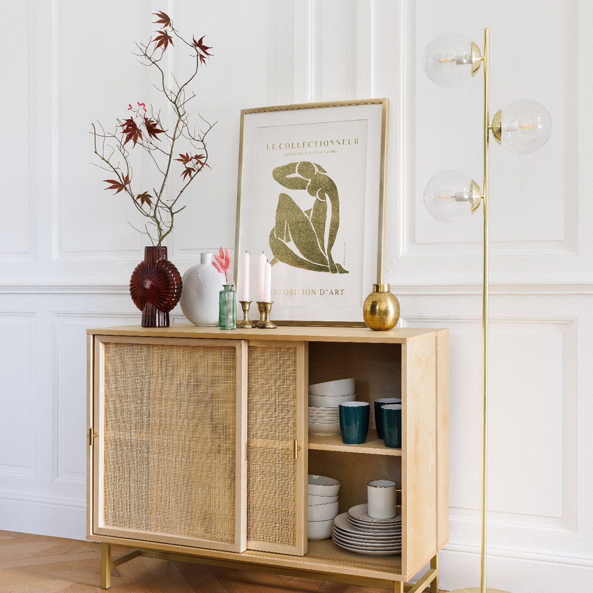 Straight floor lamp Metal, golden, h.162 cm