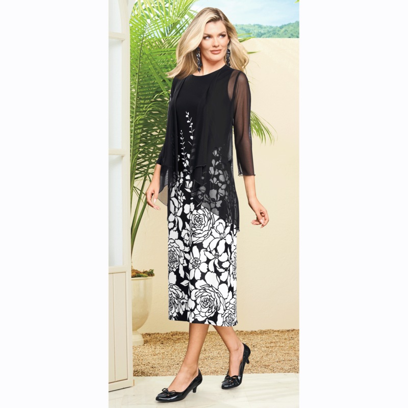 Debbie Placed-Print Jacket Dress - MIDNIGHT VELVET CATALOG