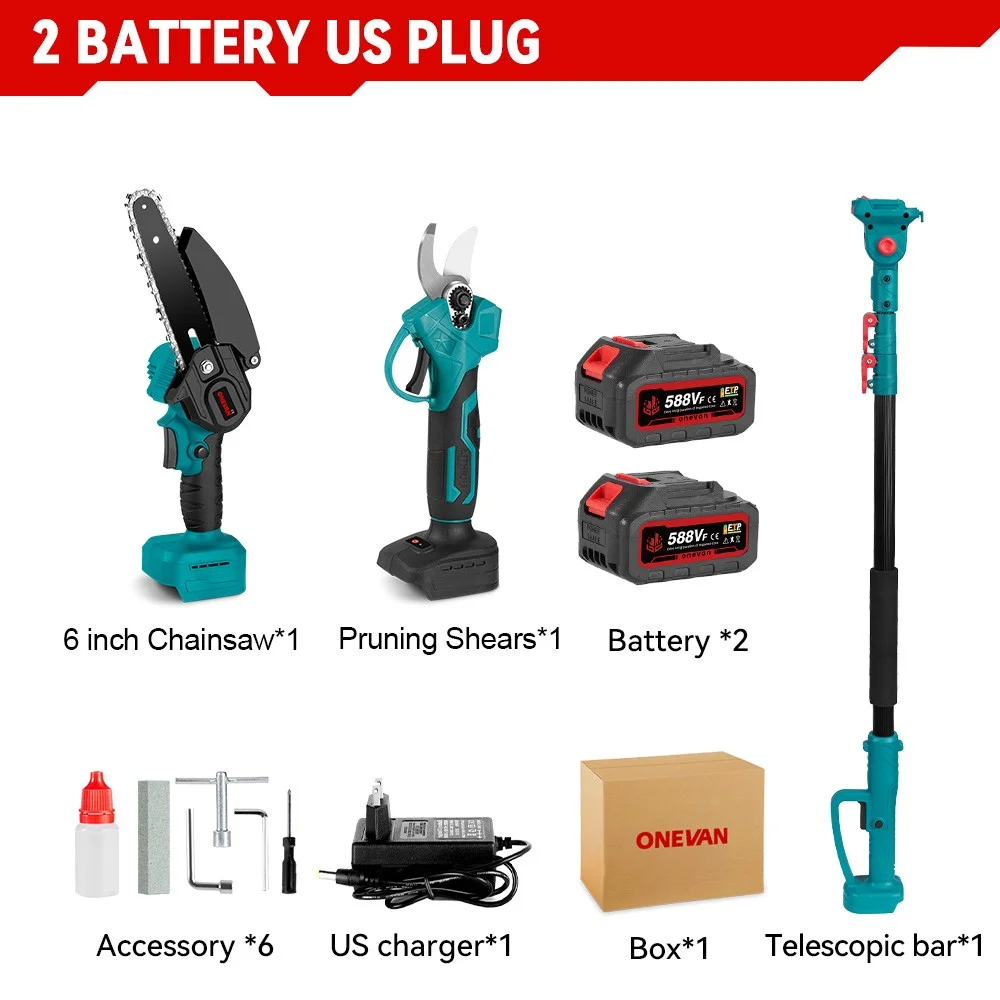 3-in-1 Brushless 6" Pole Chainsaw & Electric Pruning Shears Cordless Pole Saw - Image 3