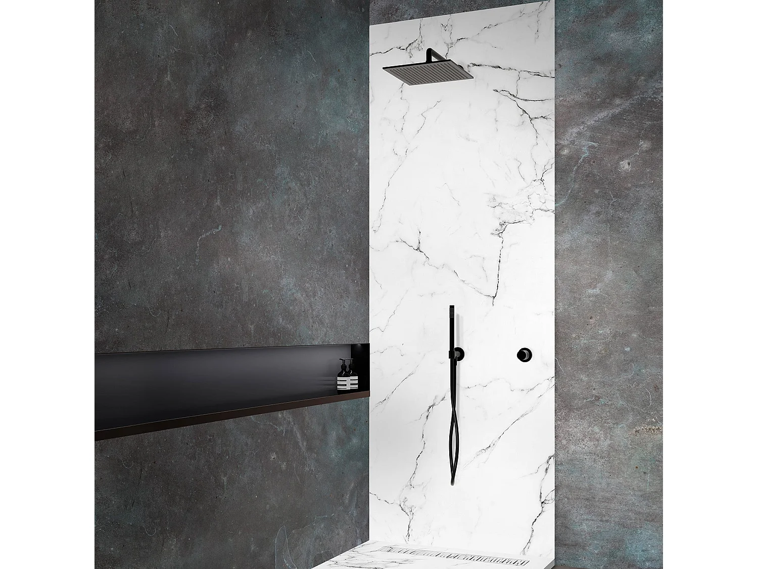 Panneau mural de douche résine effet marbre blanc 250x100 cm Natte d'étanchéité périférique intégrée