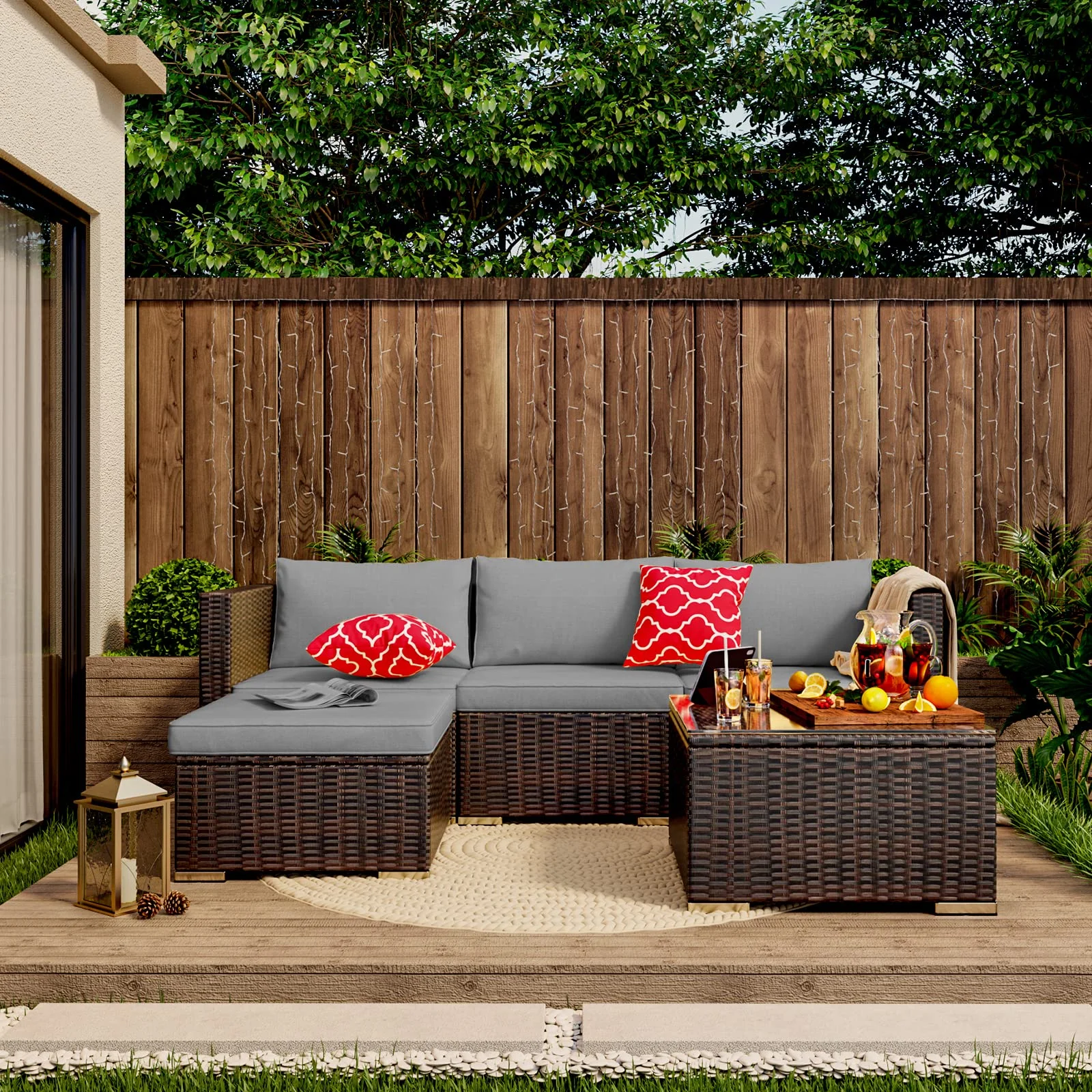 Patio Furniture Set Clearance, Lofka 5 Pieces Patio Conversation Set with Sofas and Tempered Glass Coffee Table for Outdoor Garden Gray - Image 8