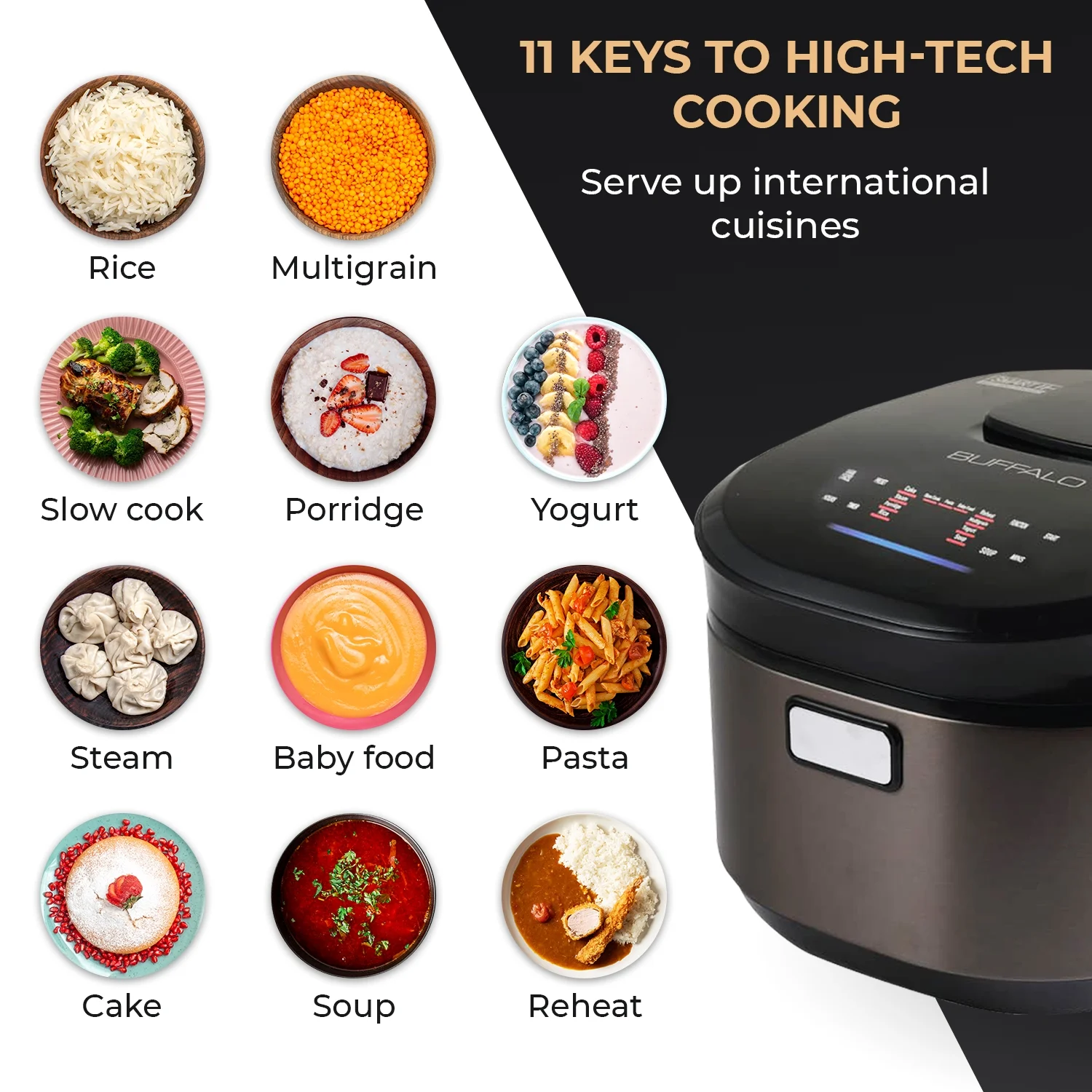Buffalo White IH SMART COOKER, Rice Cooker and Warmer, 1 L, 5 cups of rice, Non-Coating inner pot, Efficient, Multiple function, Induction Heating (5 cups) - Image 10