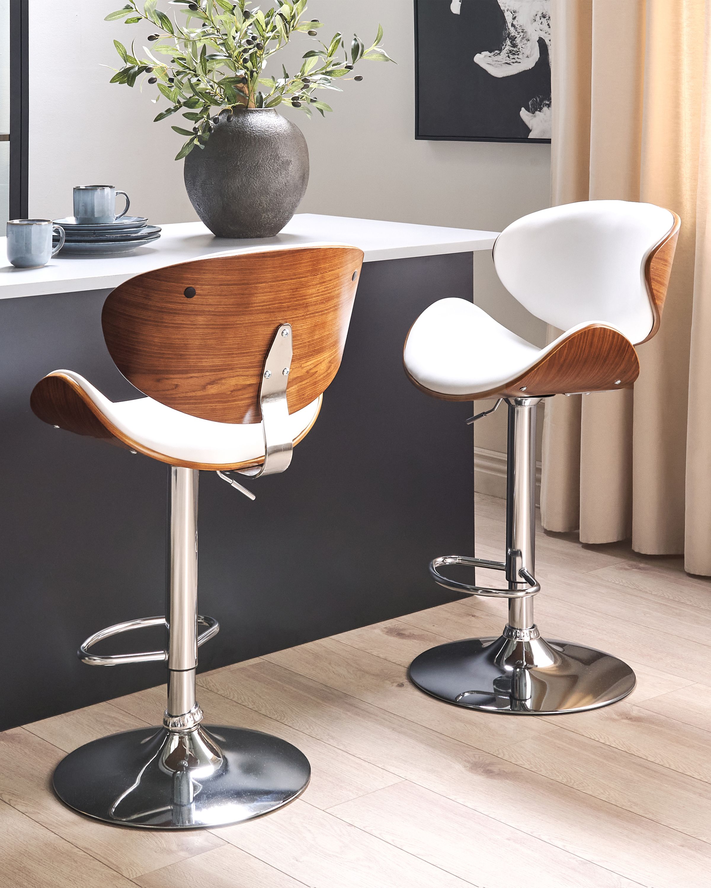 Set of 2 Bar Chairs ROTTERDAM Faux Leather Swivel White
