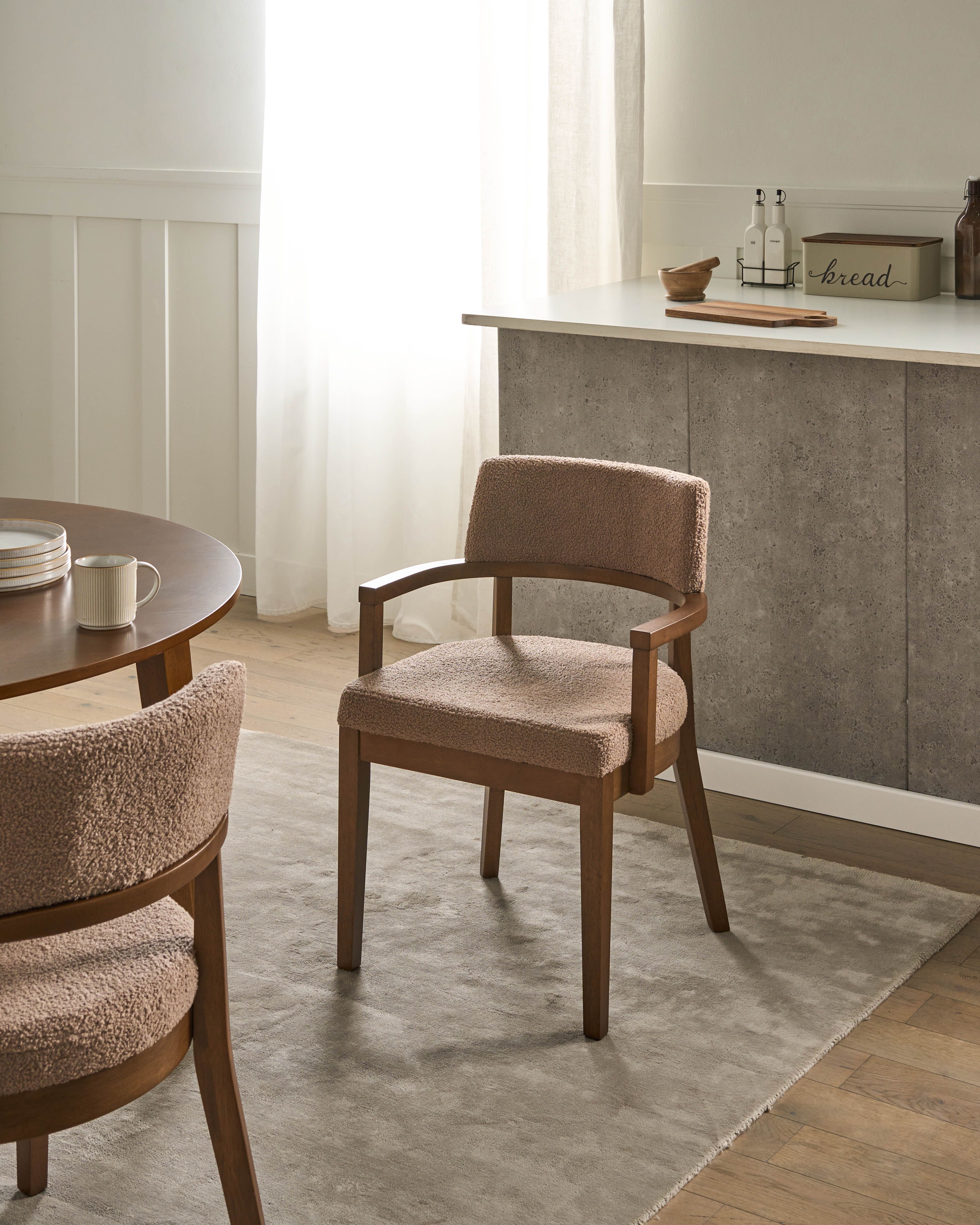 Set of 2 Dining Chairs DALBO Boucle Dark Brown/ Taupe