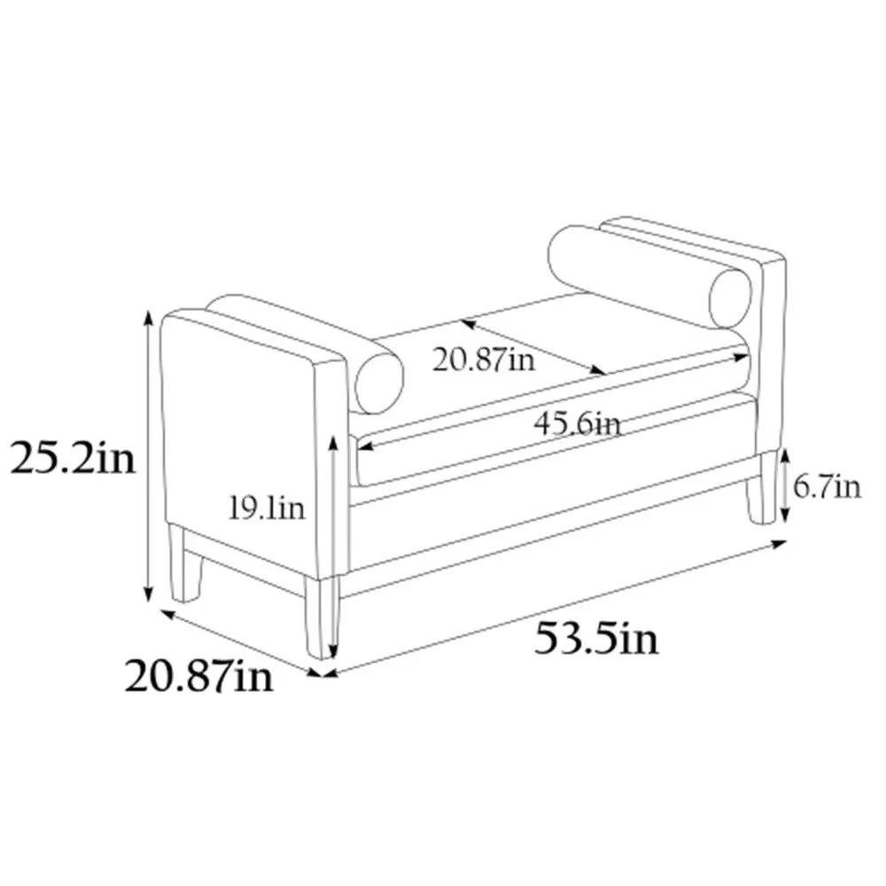 End of Bed Bench, 53.5" Boucle Fabric Upholstered Entryway Bench with Wood Legs & Bolster Pillows, Rolled Arm Cushioned Ottoman Foot Rest Long Stool Window Extra Seating for Bedroom, Ivory - Image 10