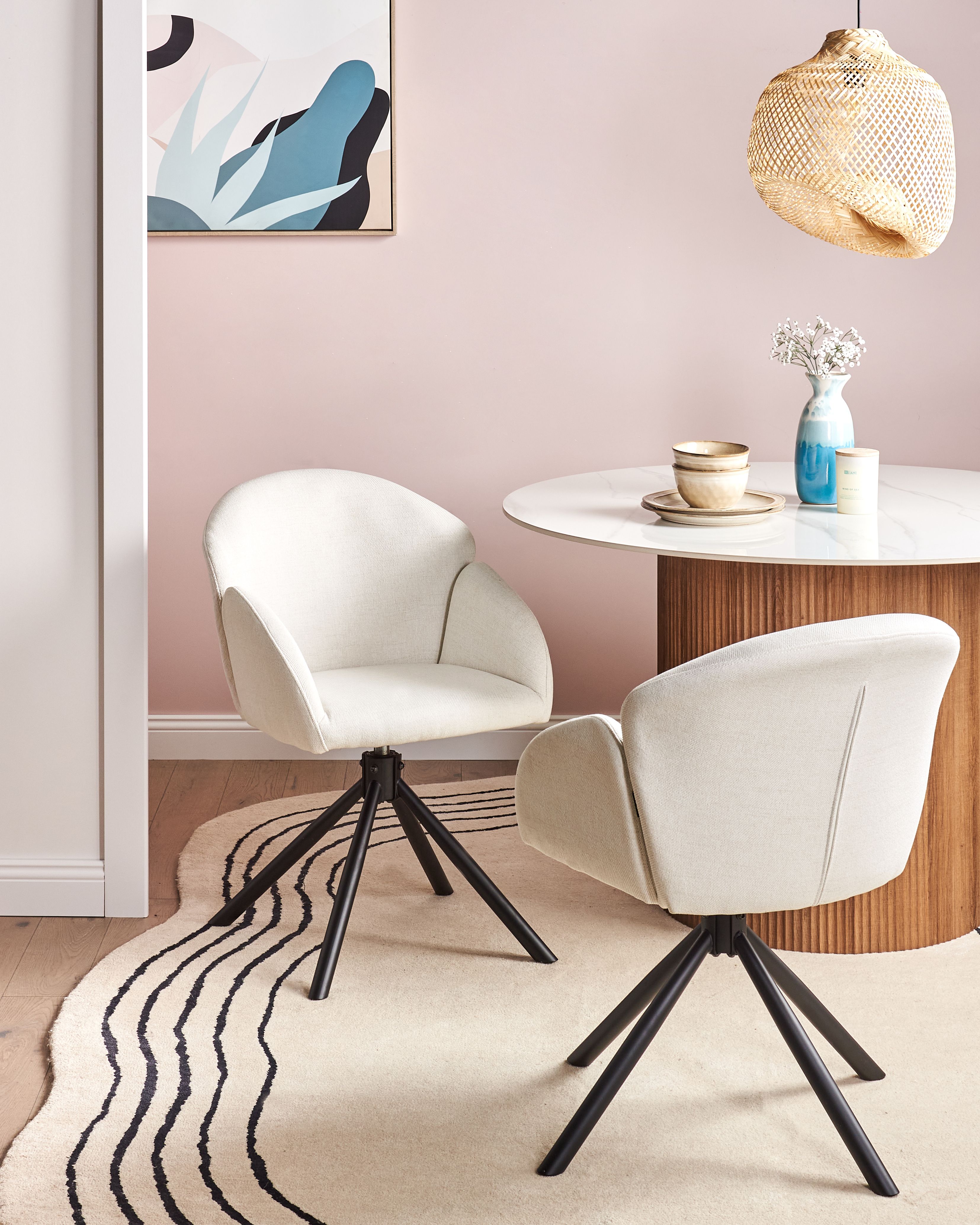 Set of 2 Dining Chairs Swivel MAYBEE Fabric Off-White