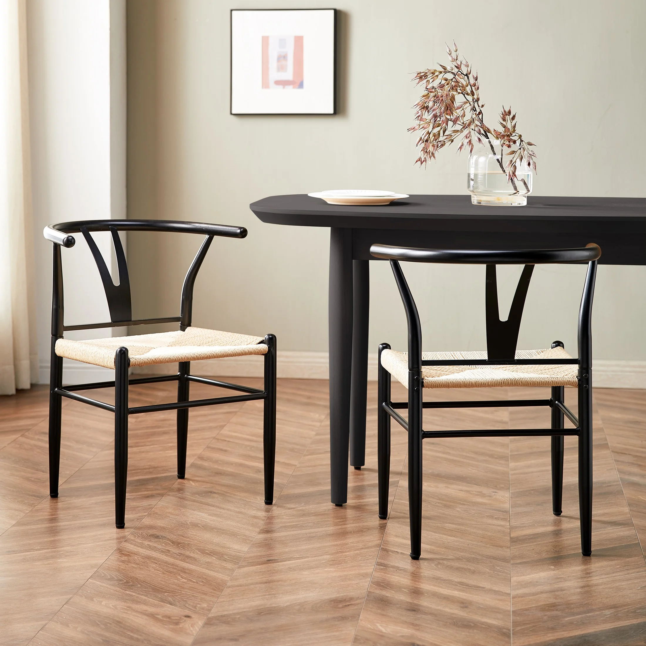 Better Homes & Gardens Springwood Wishbone Chair, Metal Base with Black Finish, 2 Pack