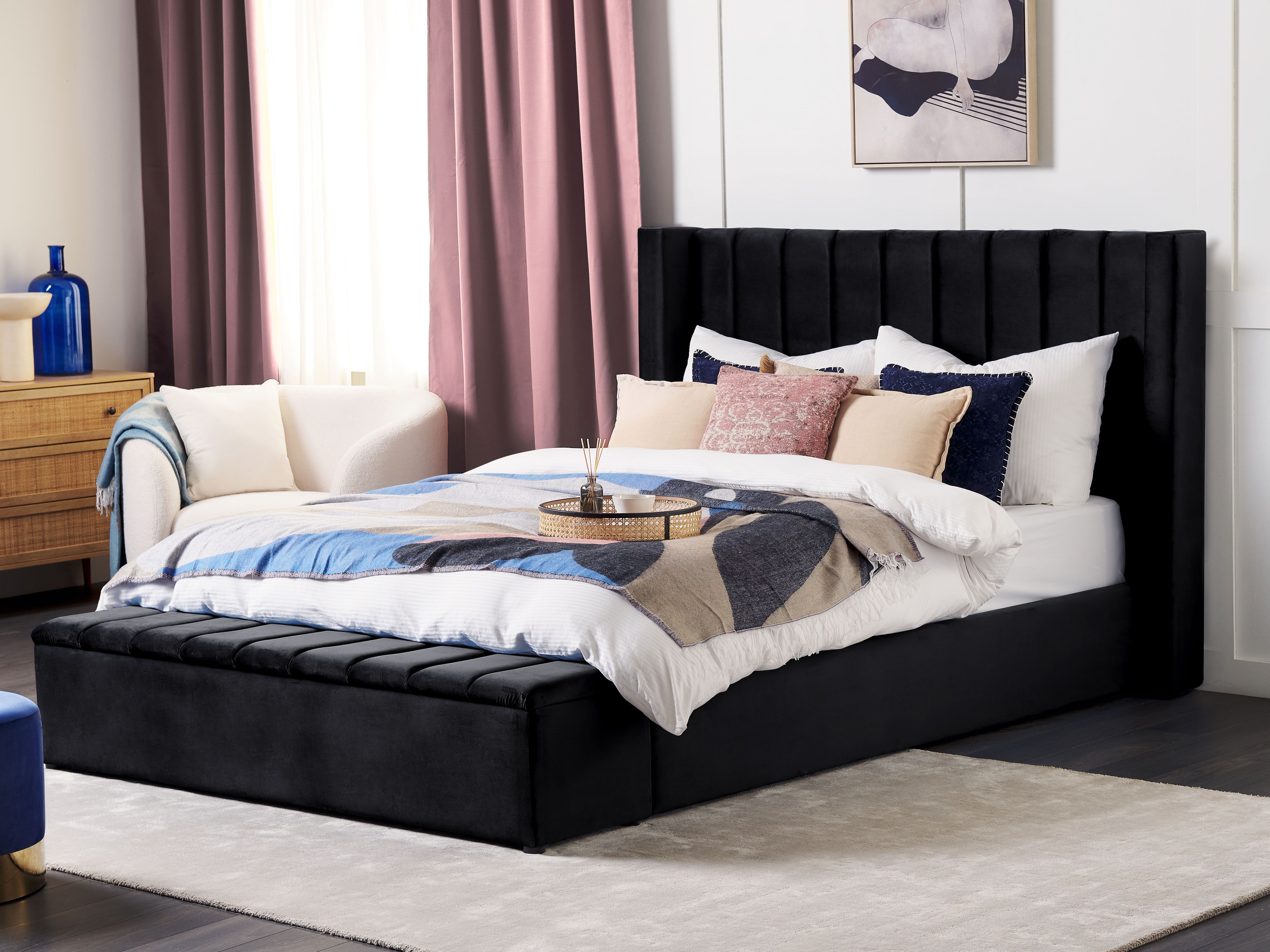 Waterbed with Storage Bench Velvet NOYERS 180 x 200 cm (EU Super King) Black