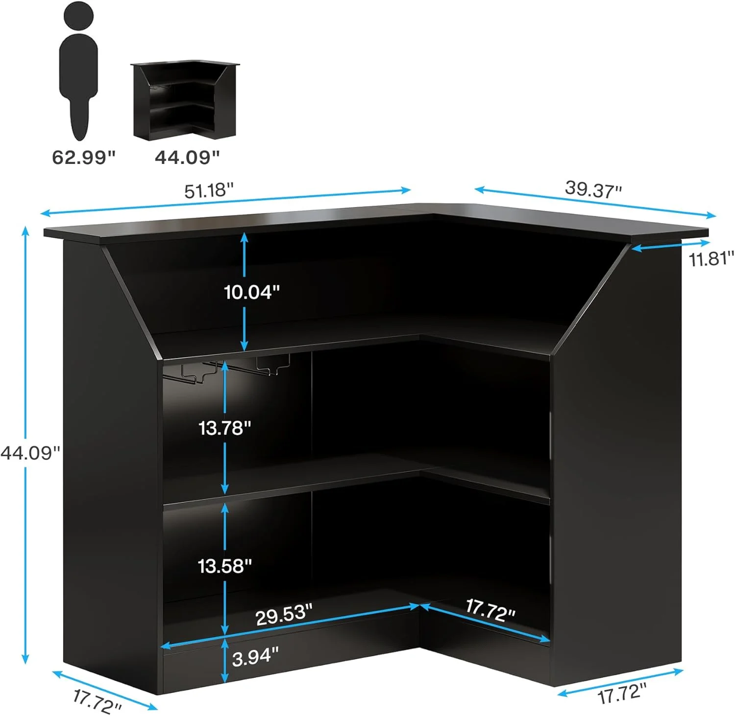 Tribesigns Bar Cabinet, L-Shaped Home Bar Table with Stemware Racks