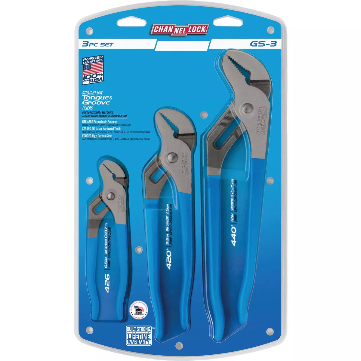 Channellock 6-1/2 In., 9-1/2 In. and 12 In. Tongue and Groove Plier Set (3-Piece)