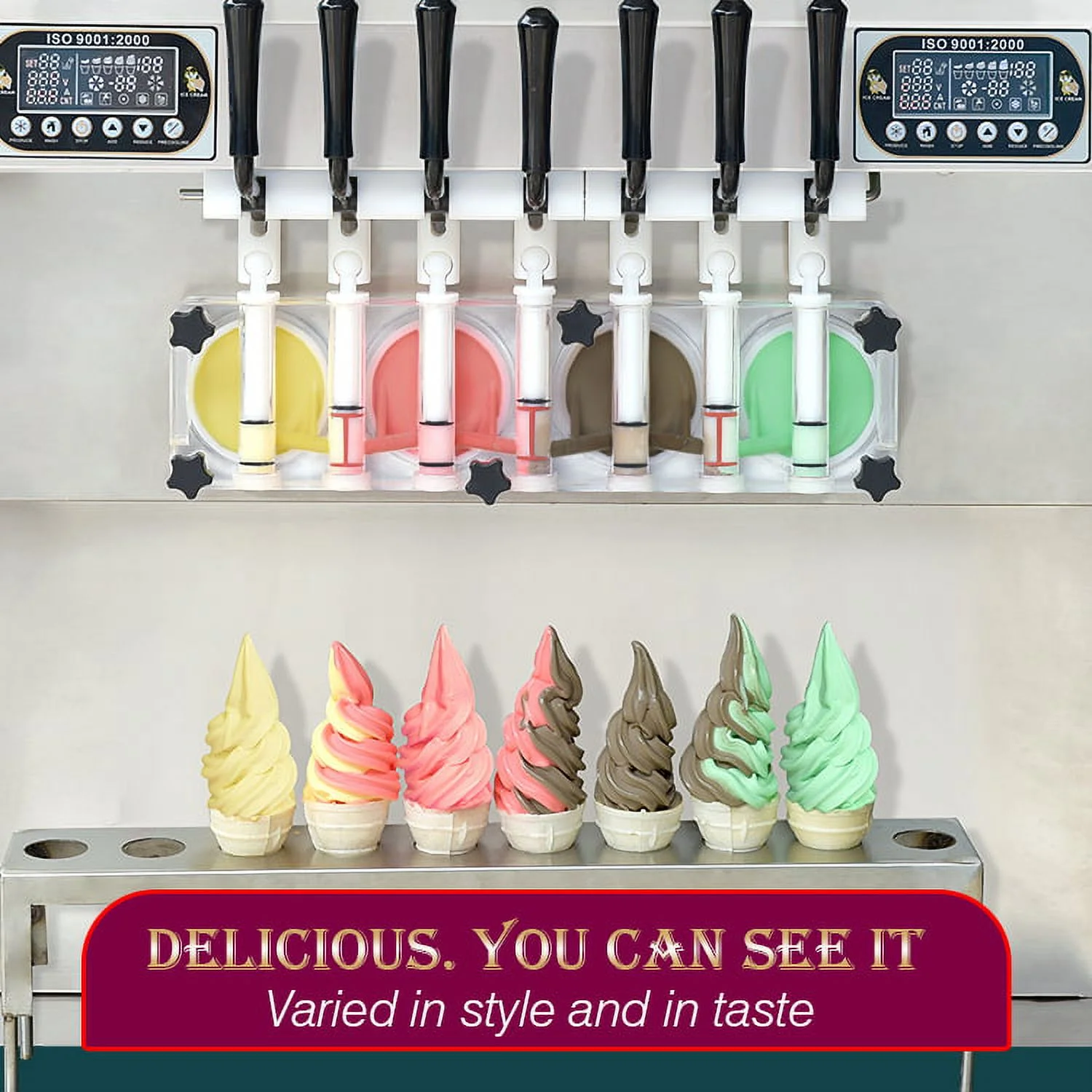 Kolice ETL Commercial Countertop 7 Flavors Soft Serve Ice Cream Machine-Transperant Dispenser, Upper Tanks Refrigerated - Image 11