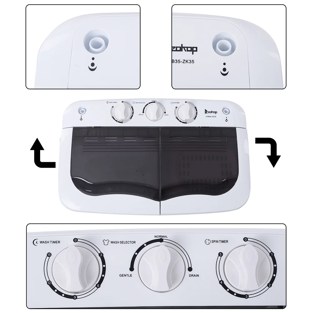 Compact Portable Washing Machine,Mini Compact Twin Tub with Built-in Drain Pump Washer 14.3Lbs Semi-automatic Spinner