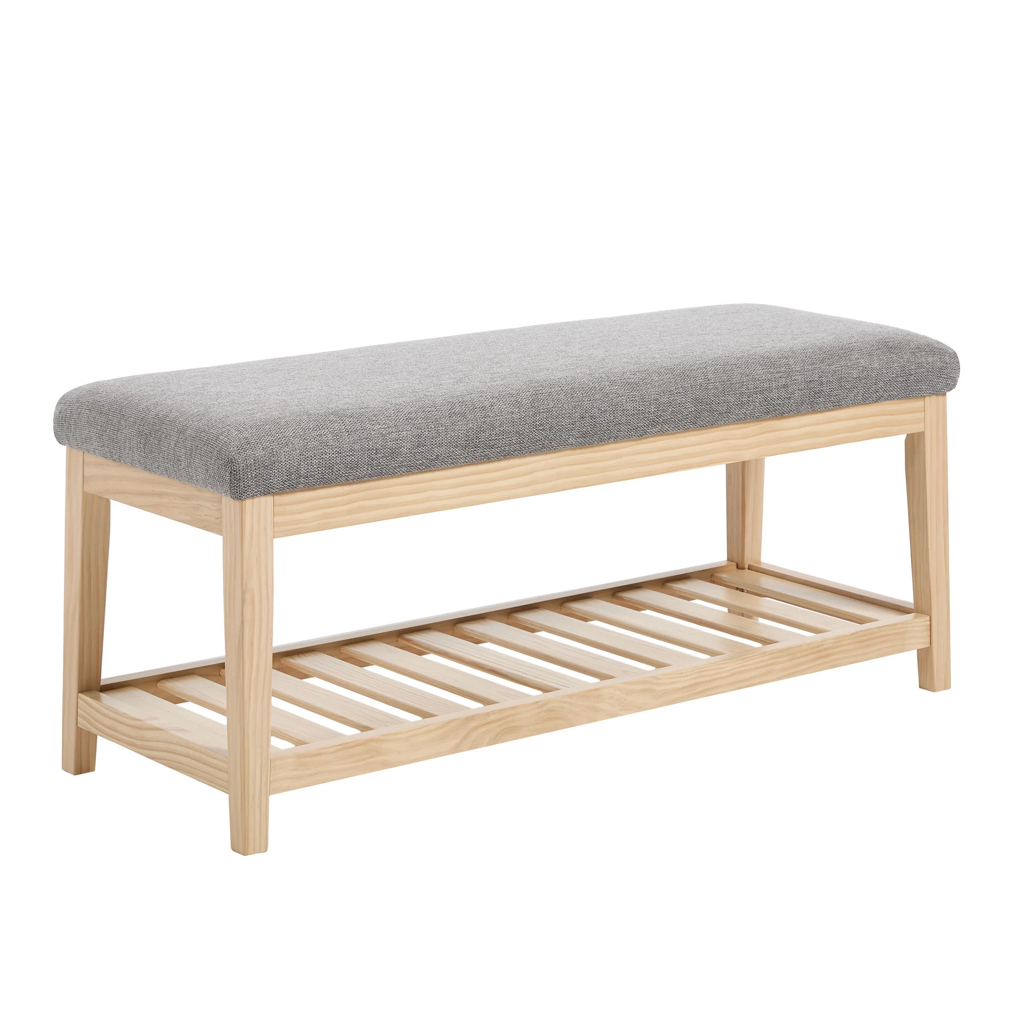 Zesthouse 42.9�?Shoe Bench with Storage, Entryway Bench for Living Room, Bedroom and Hallway, Linen Fabric Upholstered Bench with Solid Wood Shelf, Gray - Image 10