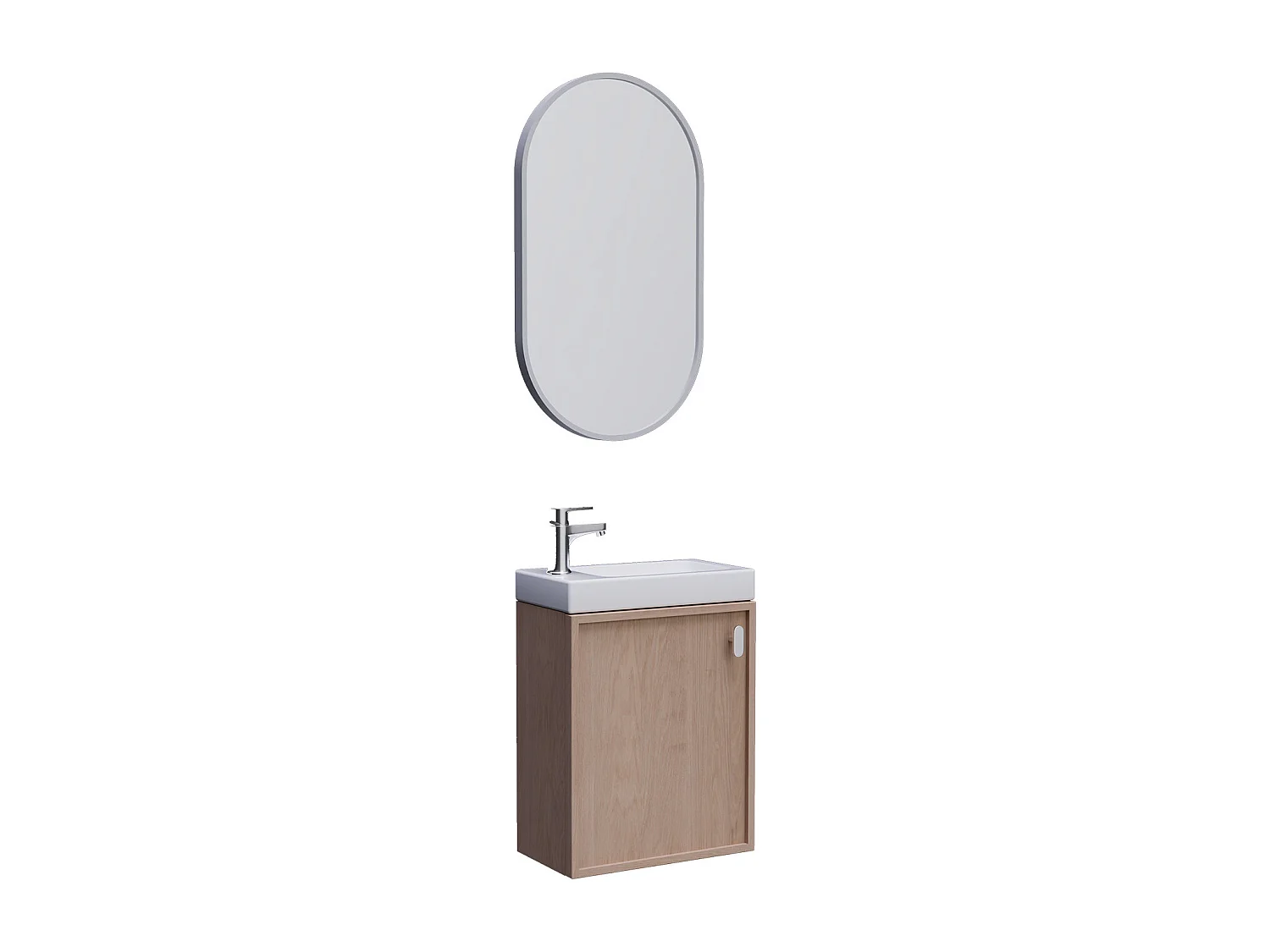 Ensemble meuble lave-mains décor chêne FRAME + miroir