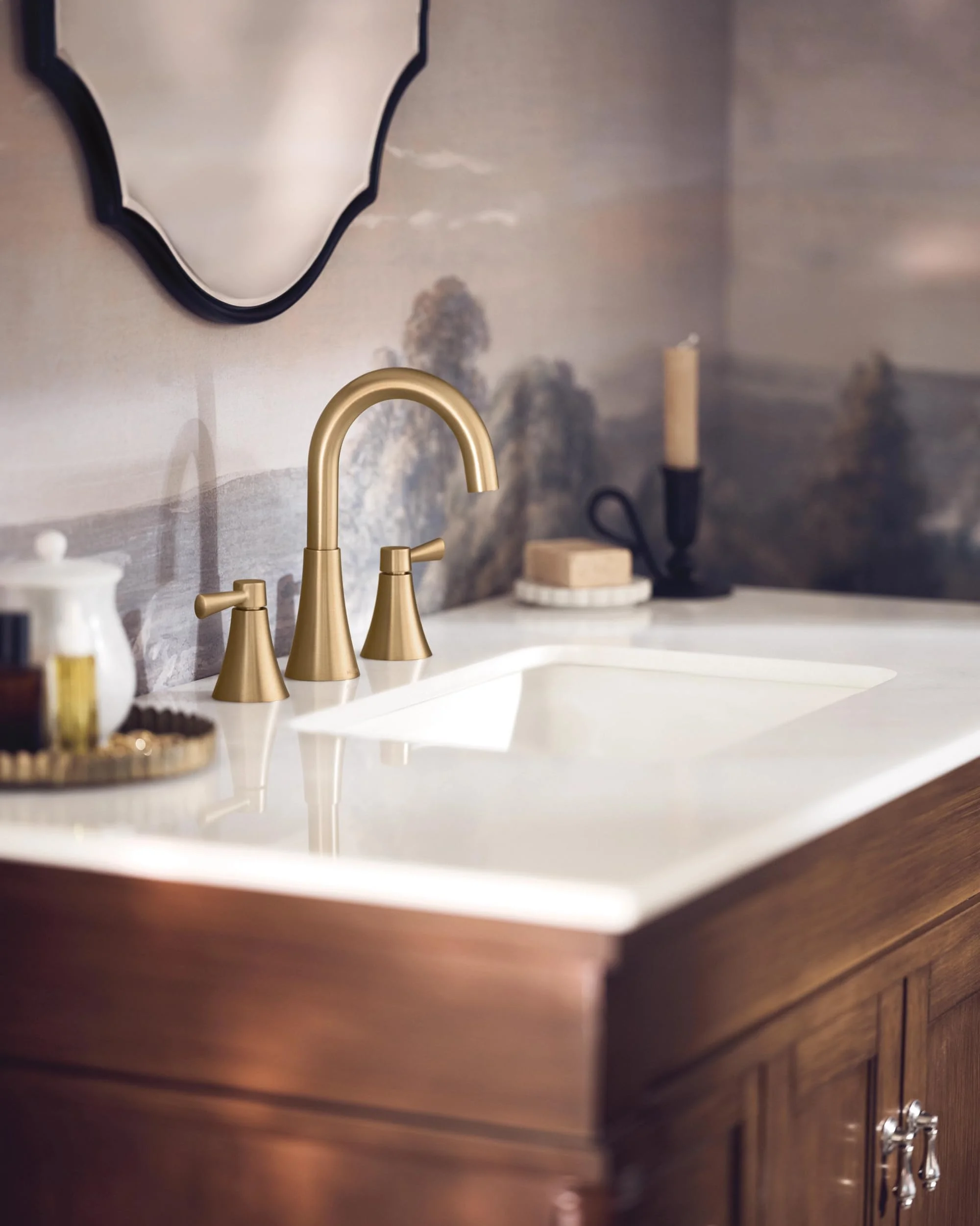 MOEN 84023BZG Ronan 8 in. Widespread 2-Handle Bathroom Faucet in Bronzed Gold (Valve Included)