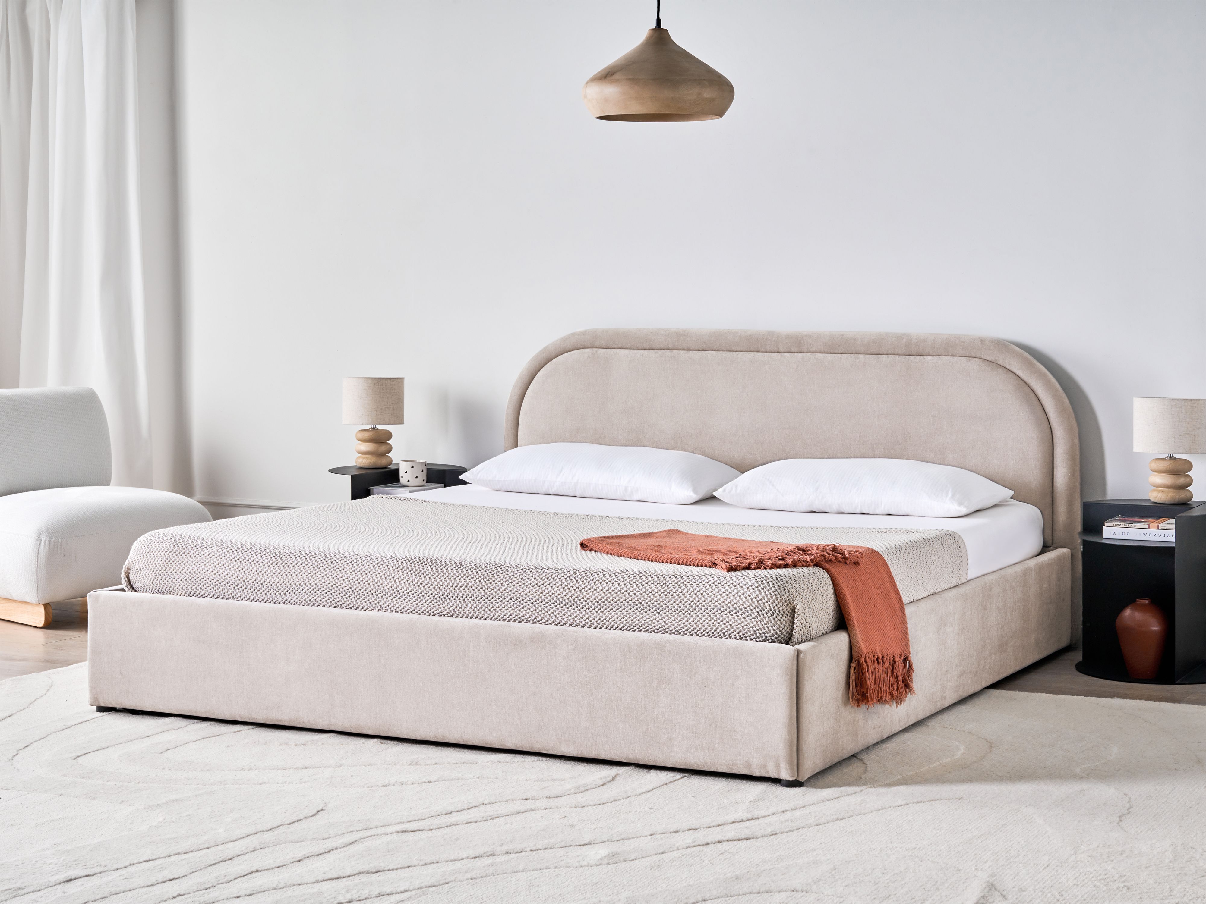 Ottoman Bed Chenille QUILLIEN 180 x 200 cm (EU Super King) Taupe