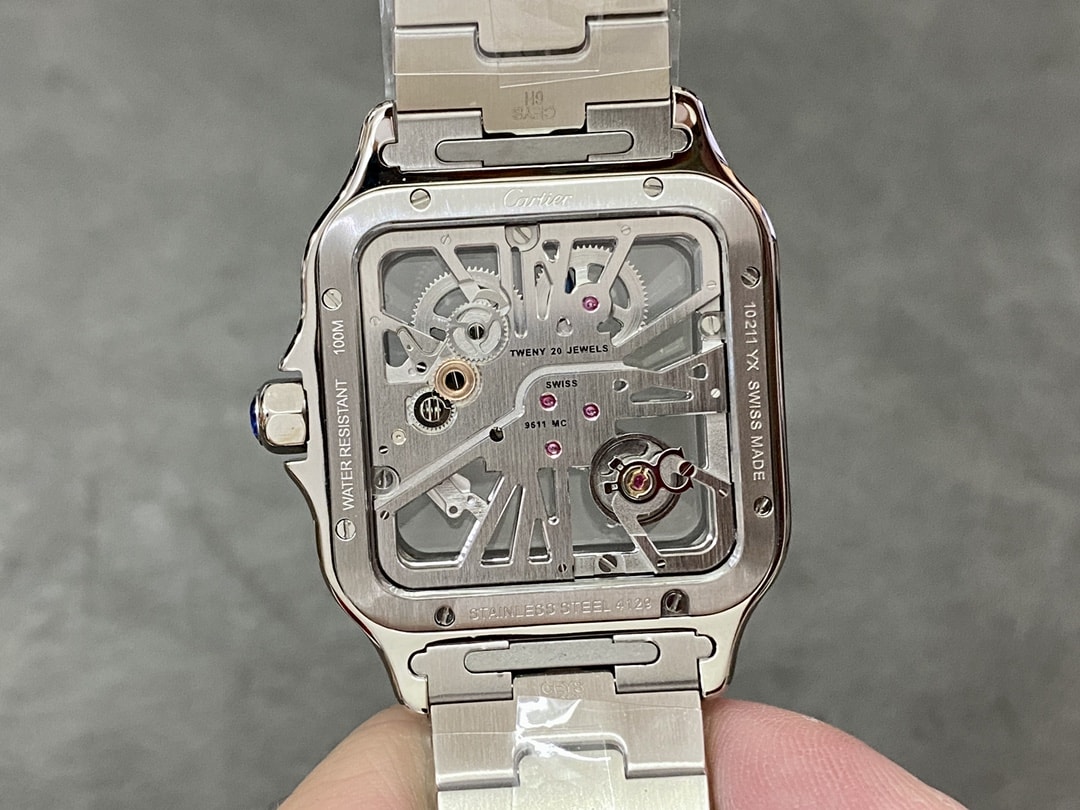 Fake Cartier Watch Santos large model mechanical movement Stainless Steel Skeleton Dial WHSA0015 TWF(1:1 replica) - Elite Watch Atelier