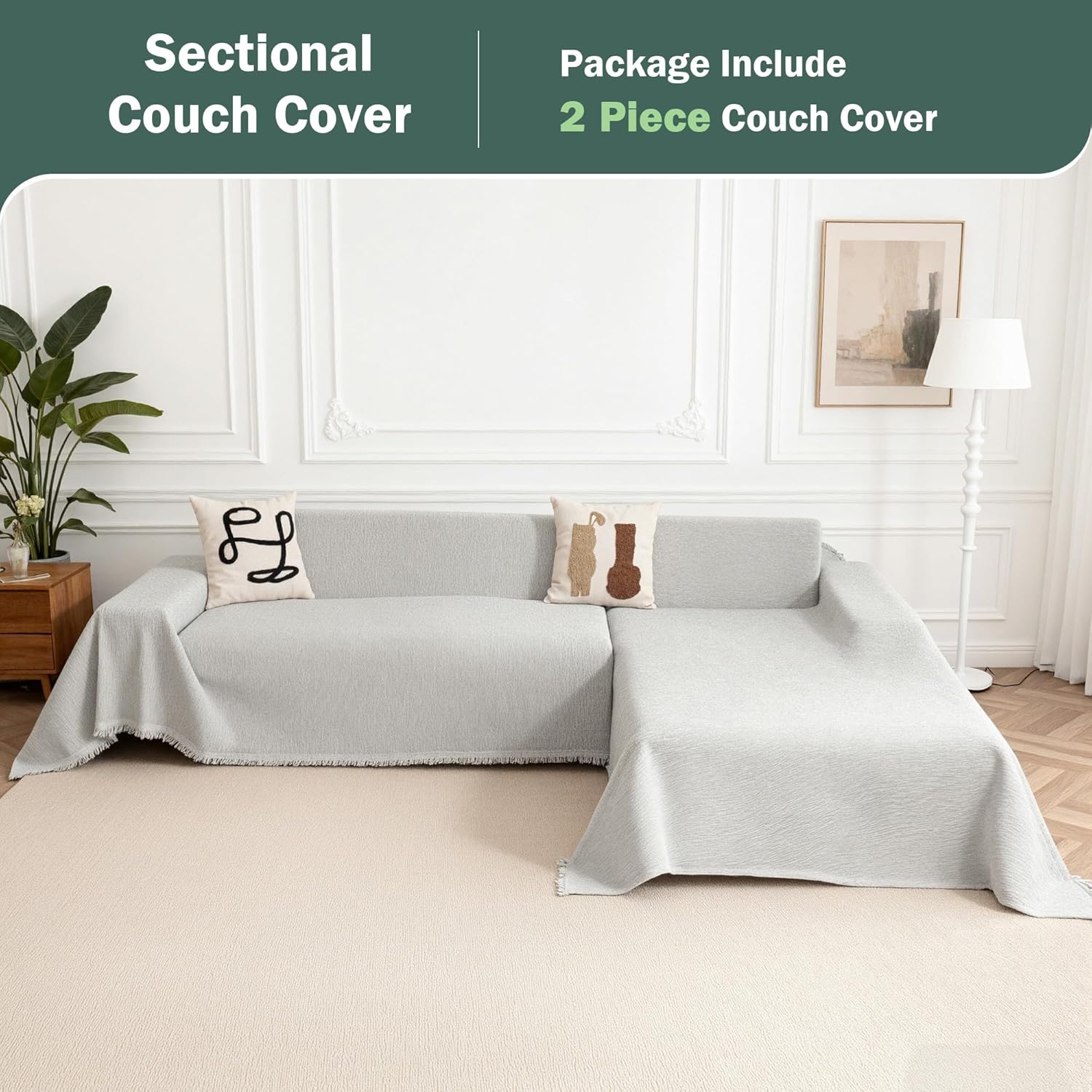 MEETSKY Couch Cover Sofa Covers, 2 Pieces Sectional Couch Covers for Sofa L Shape, Washable Sofa Slipcover for 3-4 Cushion Couch, Furniture Protector for Pets(XX-Large, 71
