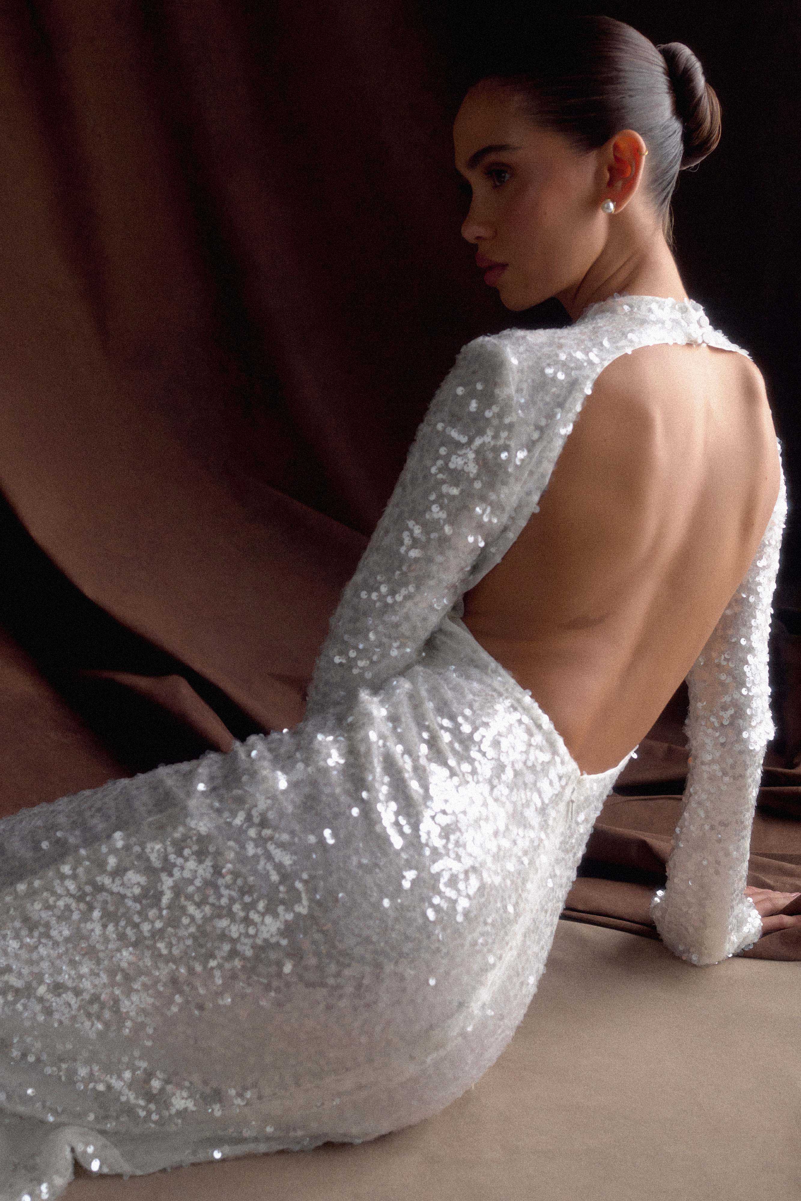 Sofia Long Sleeve Sequin Maxi Dress - White