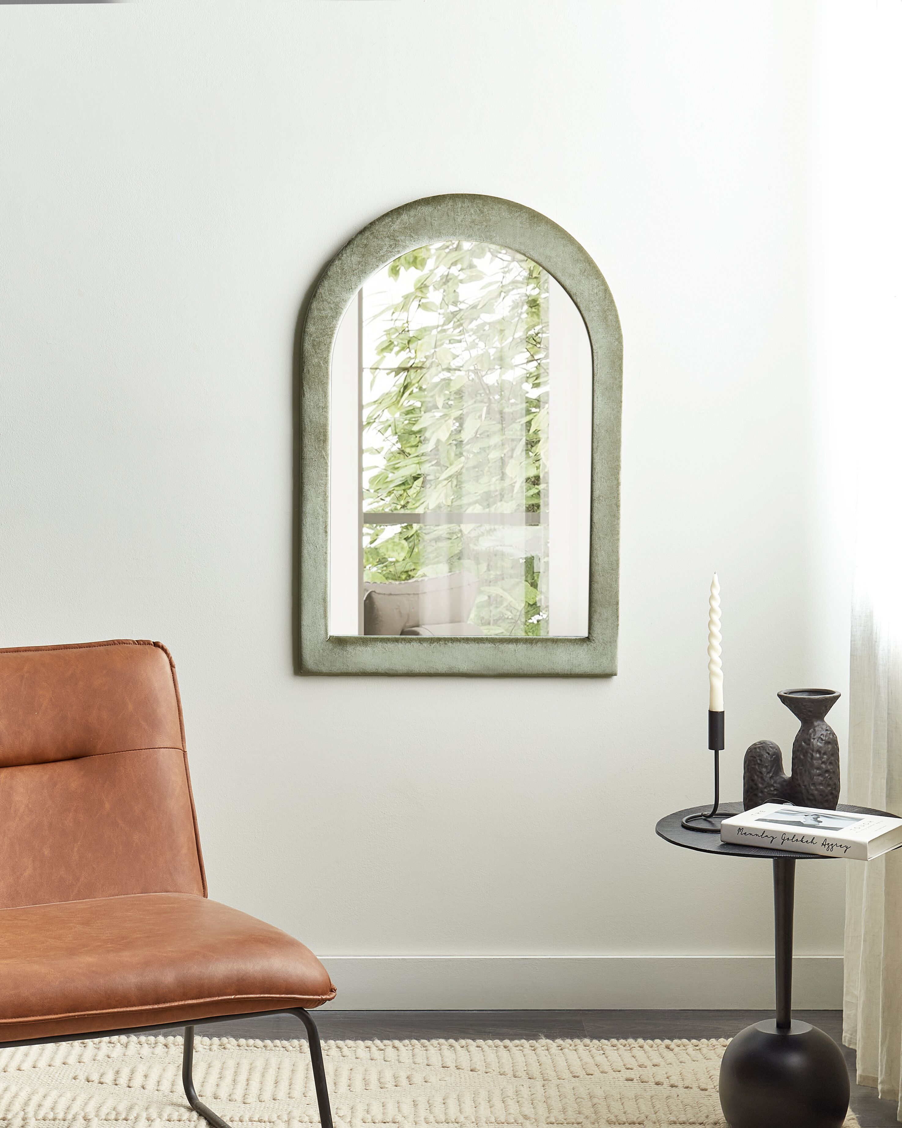 Wall Mirror HURIEL 60 cm 90 cm Velvet Olive Green