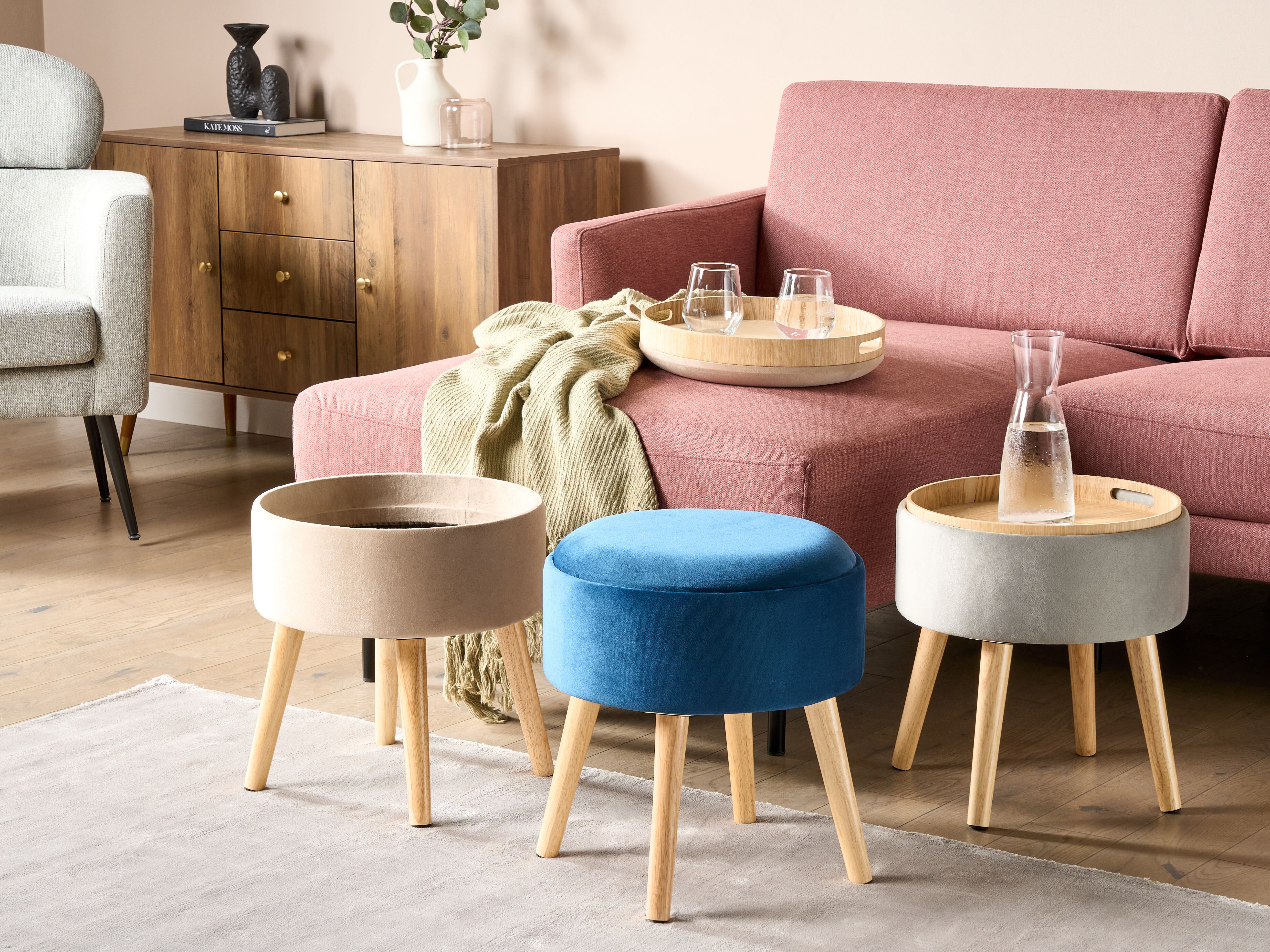 Storage Stool NEELY Velvet Navy Blue