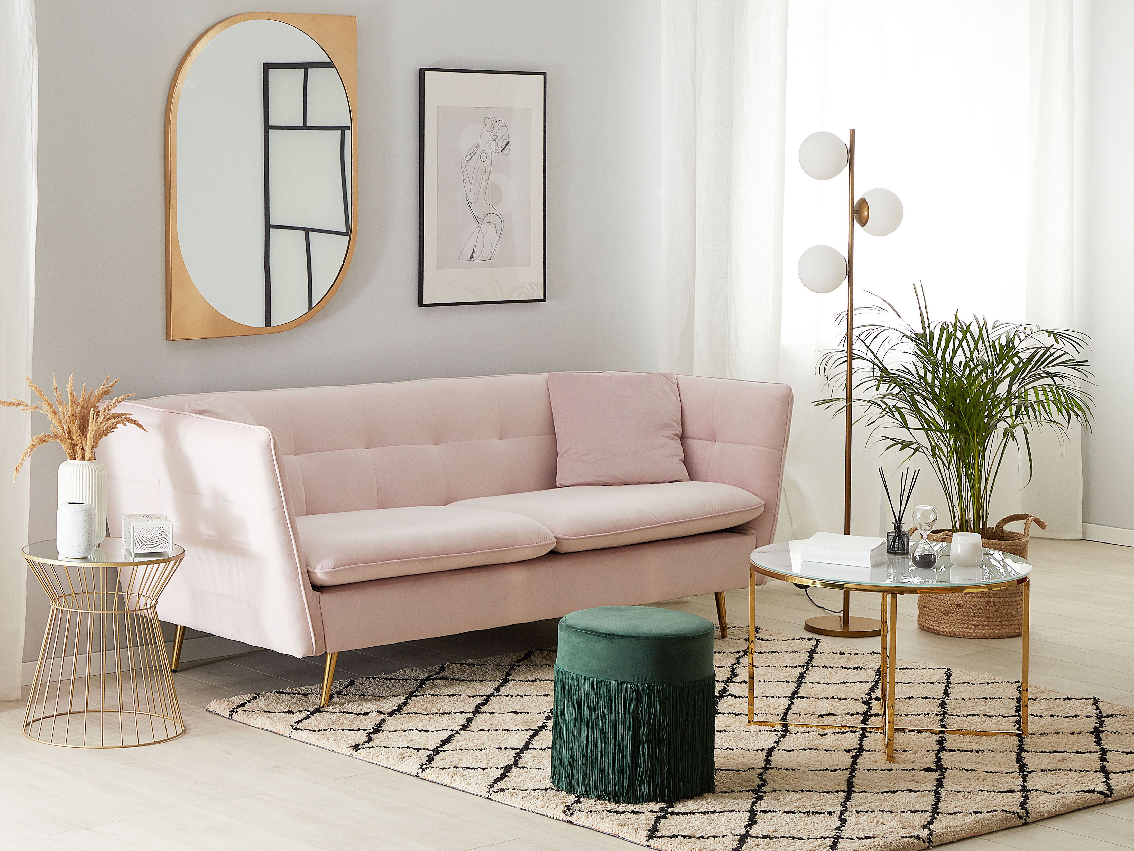 Sofa 3 Seater FREDERICA Velvet Pink