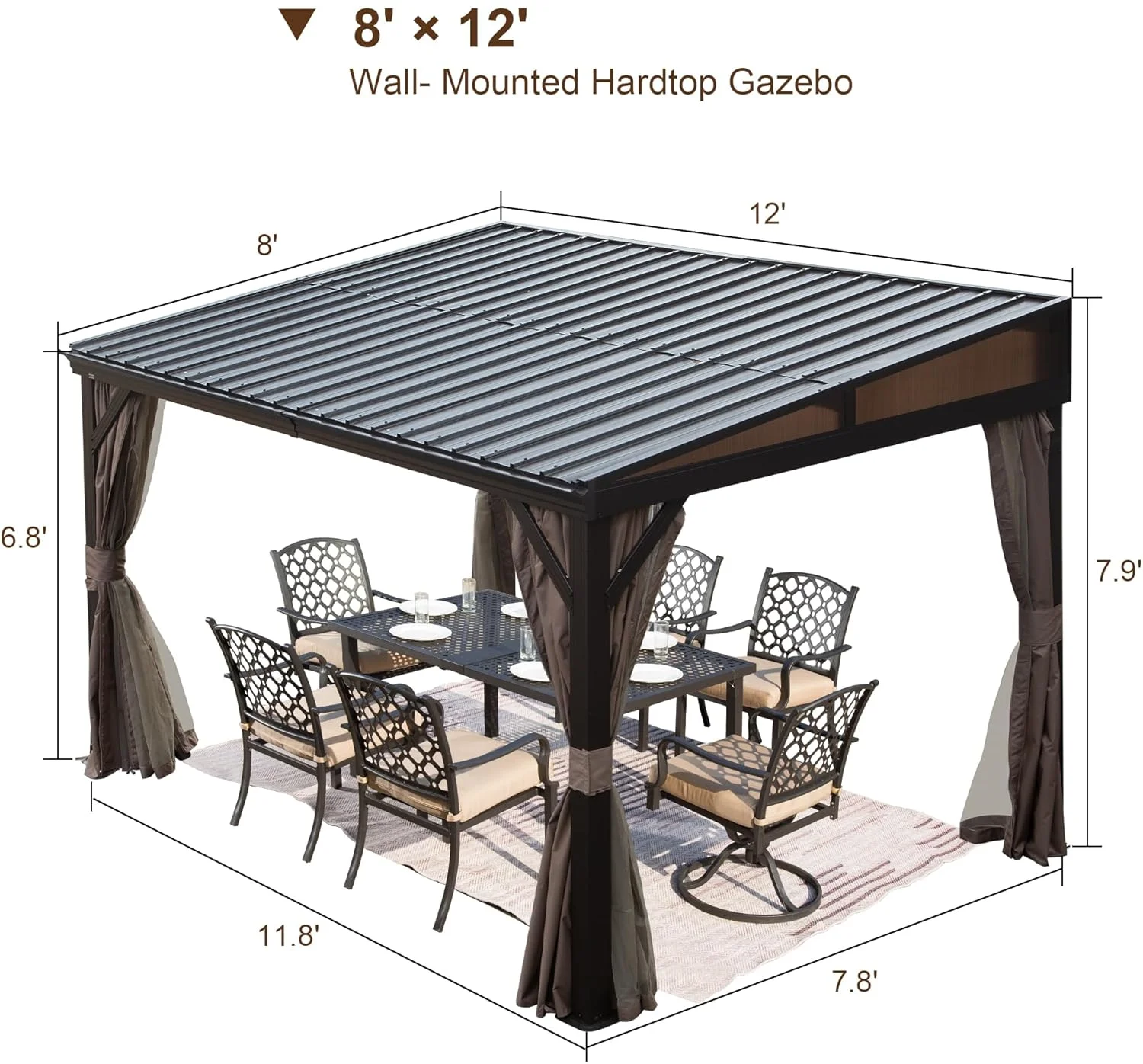 TOTAL Outdoor 10'x12' All-Season Sunroom Gazebo with Steel Roof, PVC Screen, Front & Side Door, Brown - Image 95
