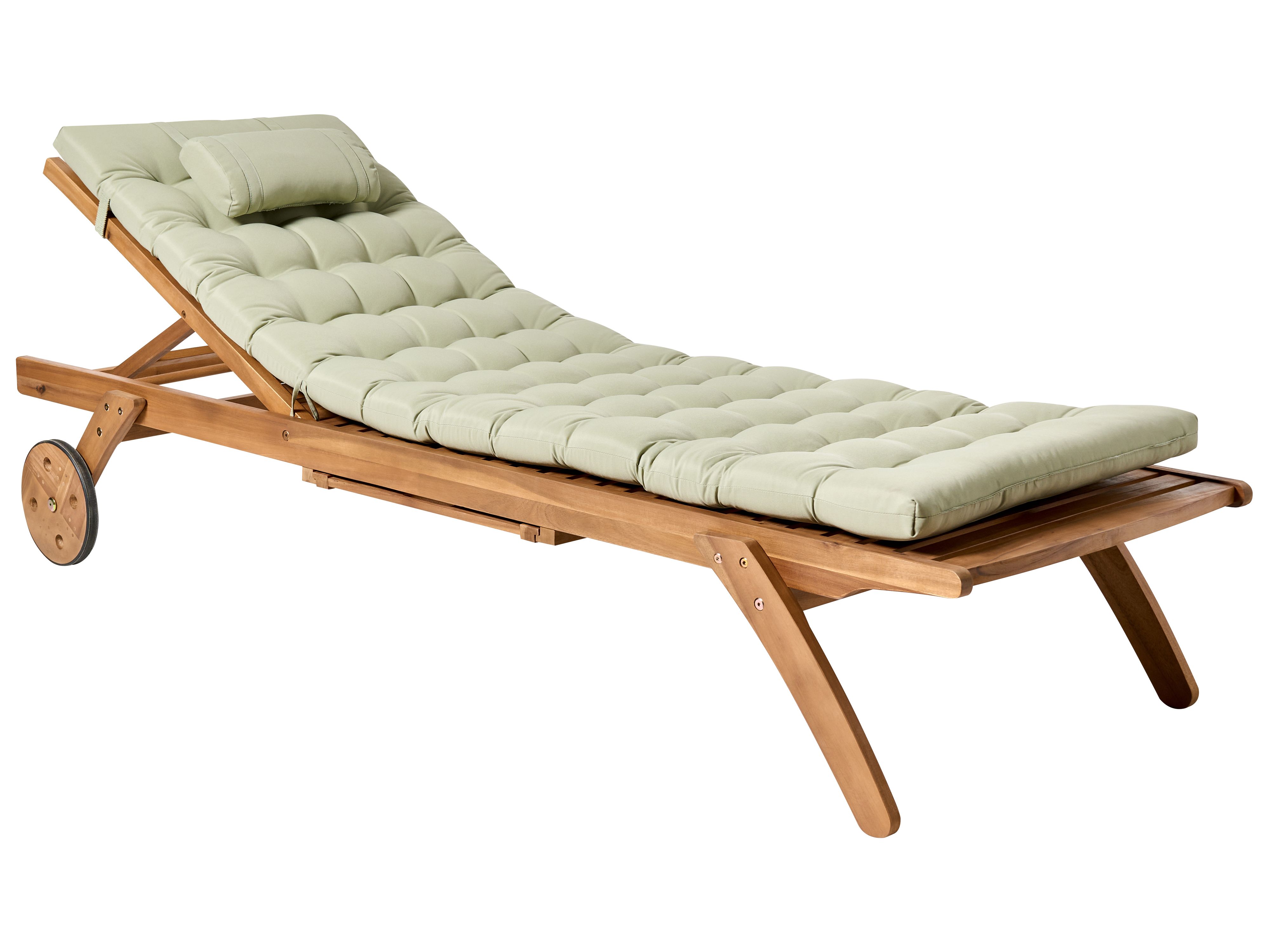 Sun Lounger with Cushion CESANA PREMIUM Acacia Wood Light Green